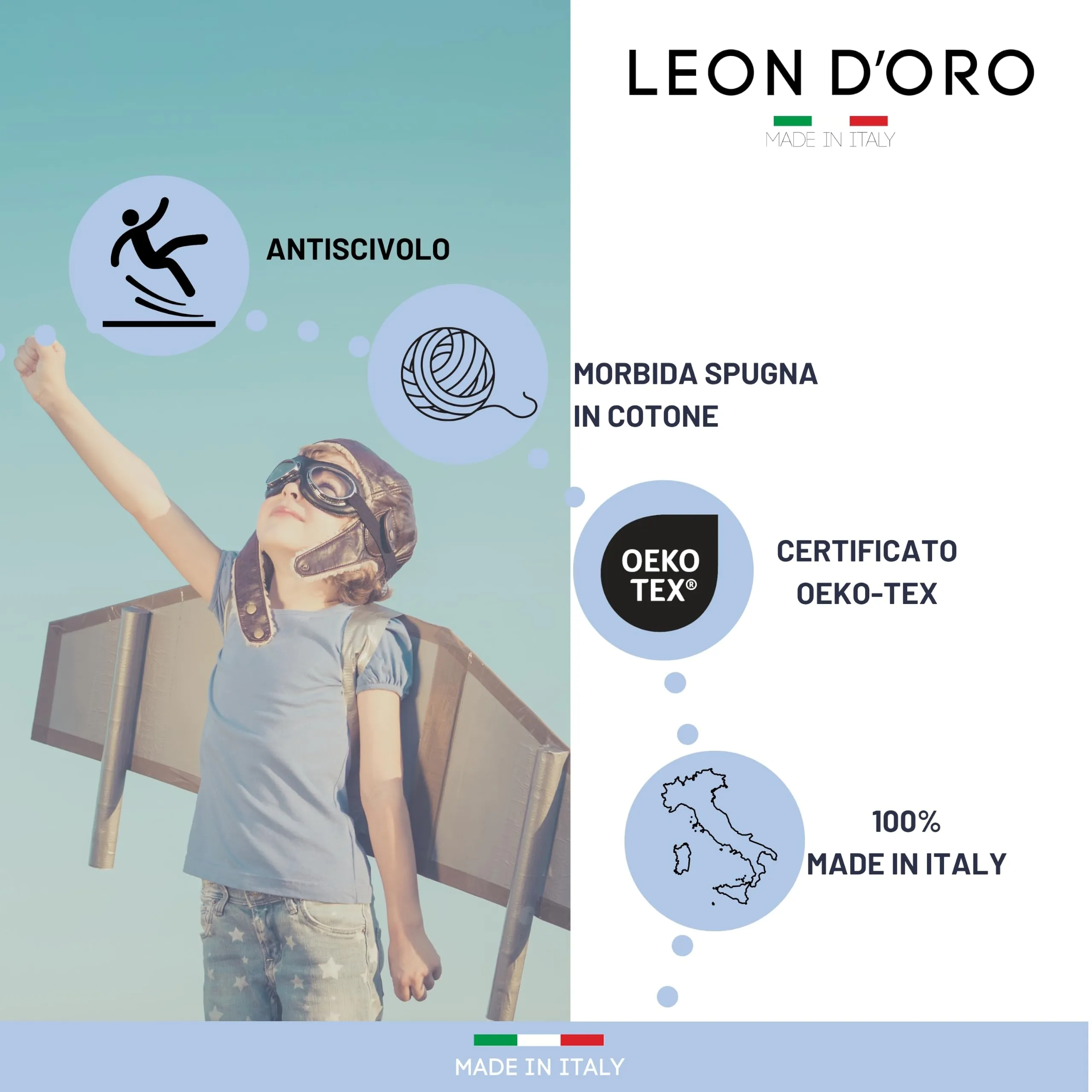 LEON D'ORO Calzini Bambino Antiscivolo in Cotone, 3 Paia, 29-34, Made in Italy - immagine 6