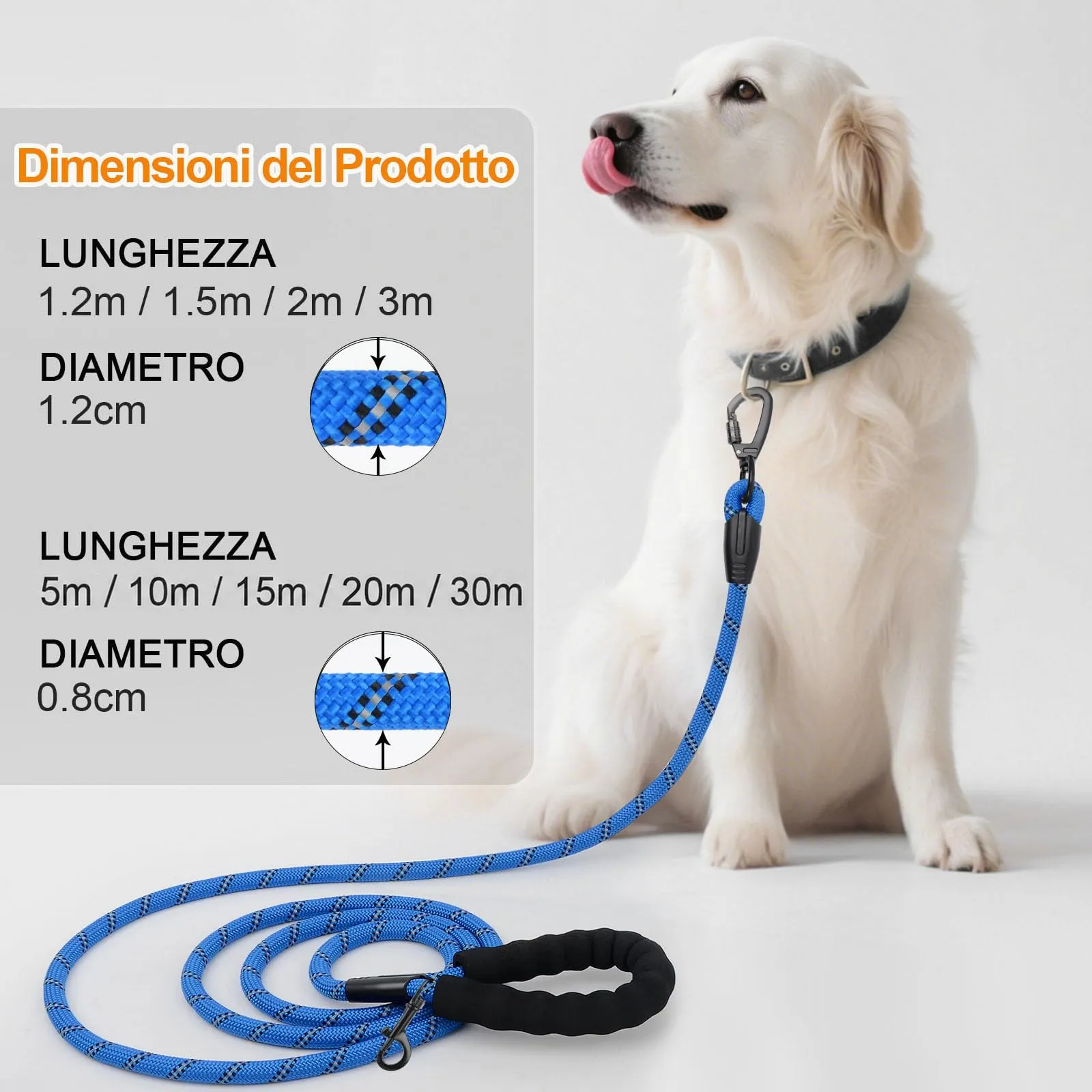 Wodondog Guinzaglio per Cani in Nylon Riflettente, 20M x 0.8cm, Blu - immagine 5