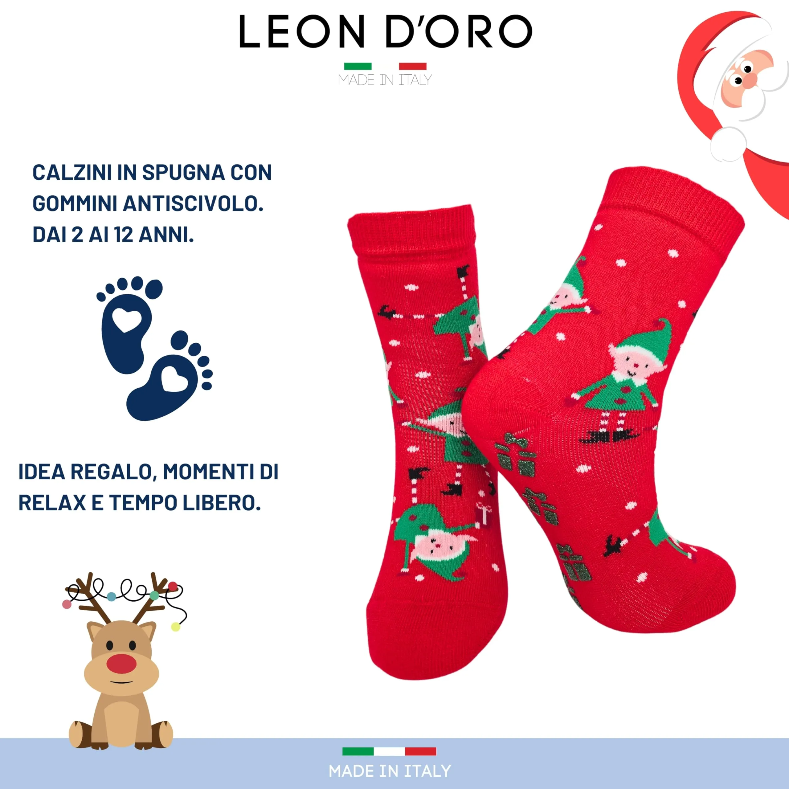 LEON D'ORO Calzini Bambino Antiscivolo in Cotone, 3 Paia, 29-34, Made in Italy - immagine 4