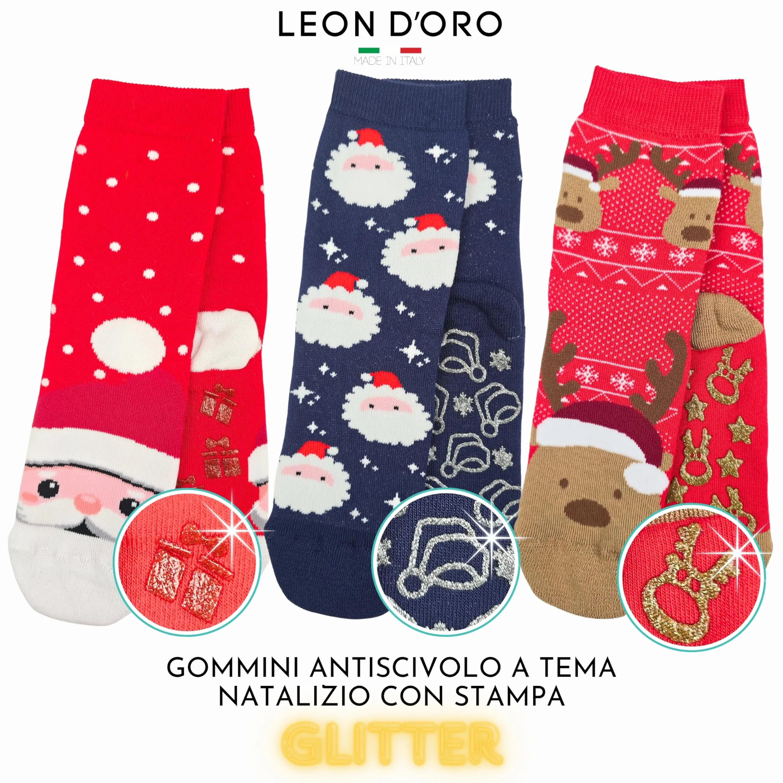 LEON D'ORO Calzini Bambino Antiscivolo in Cotone, 3 Paia, 29-34, Made in Italy - immagine 5