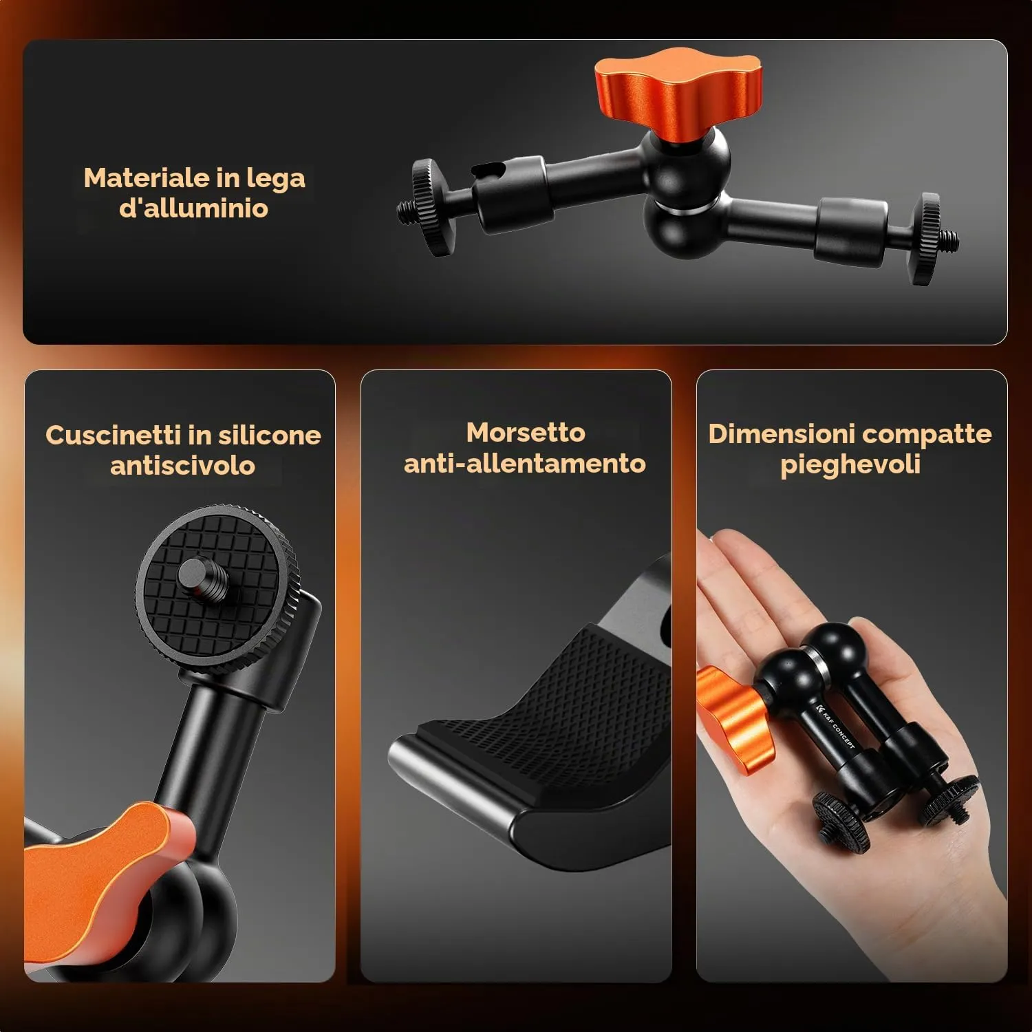 K&F Concept Braccio Magico 6" con Super Morsetto e Vite 1/4" 3/8" - immagine 2