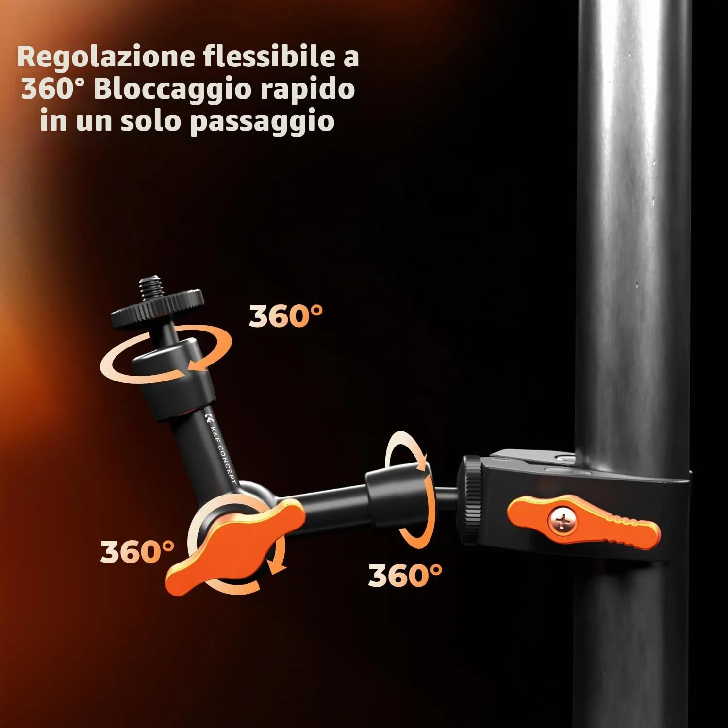 K&F Concept Braccio Magico 6" con Super Morsetto e Vite 1/4" 3/8" - immagine 3