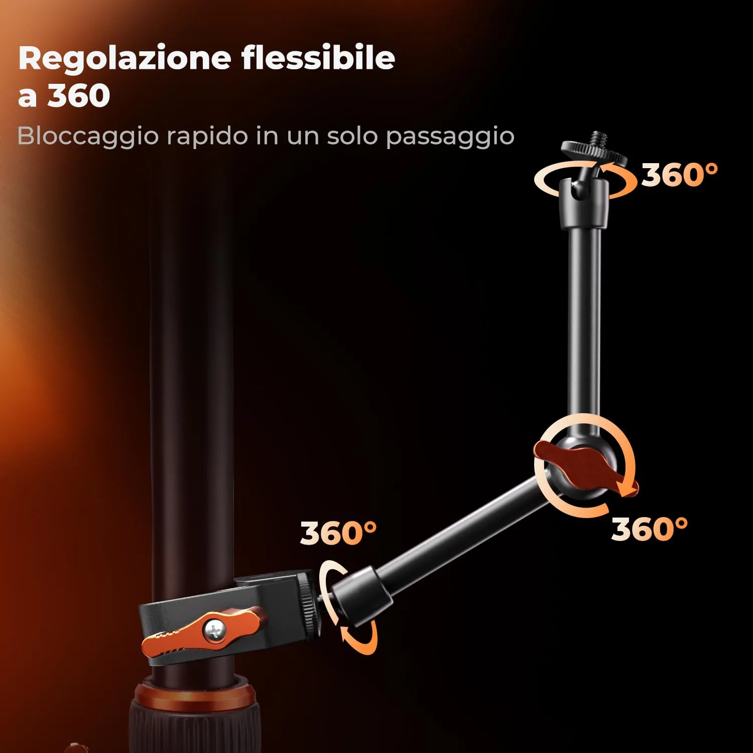 K&F Concept Braccio Magico 9.8" con Super Clamp, Viti 1/4" e 3/8" - immagine 3