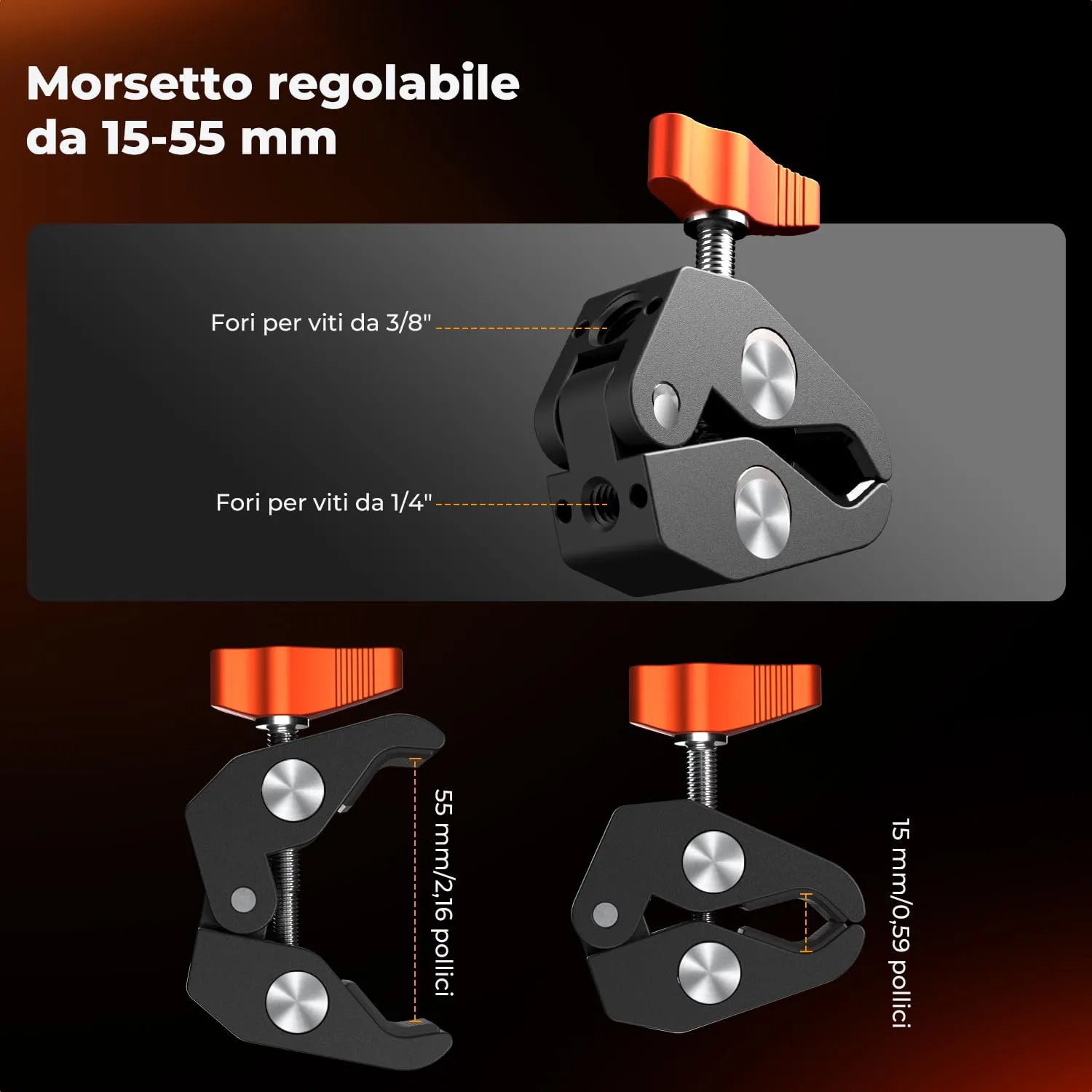K&F Concept Braccio Magico 9.8" con Super Clamp, Viti 1/4" e 3/8" - immagine 5