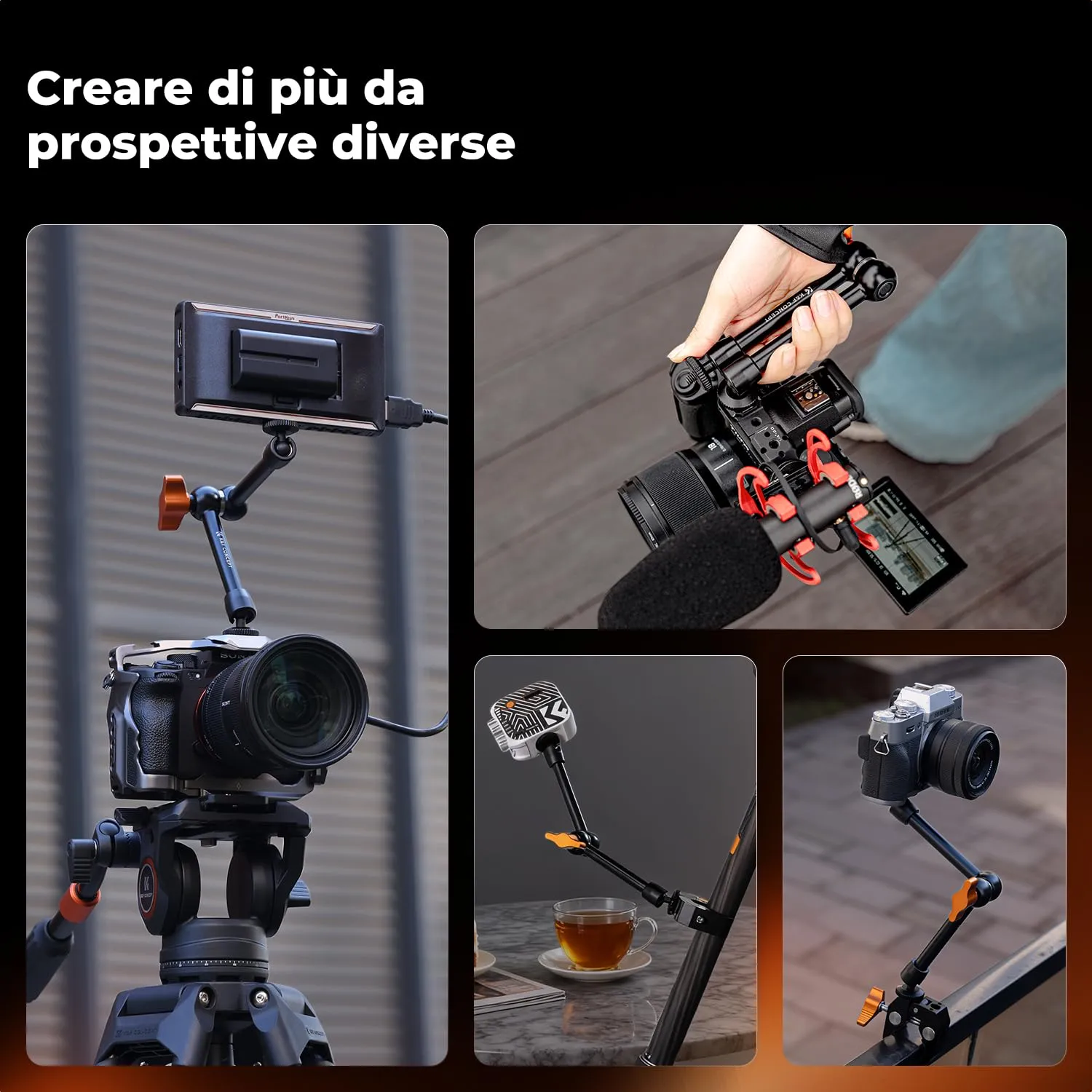 K&F Concept Braccio Magico 9.8" con Super Clamp, Viti 1/4" e 3/8" - immagine 6