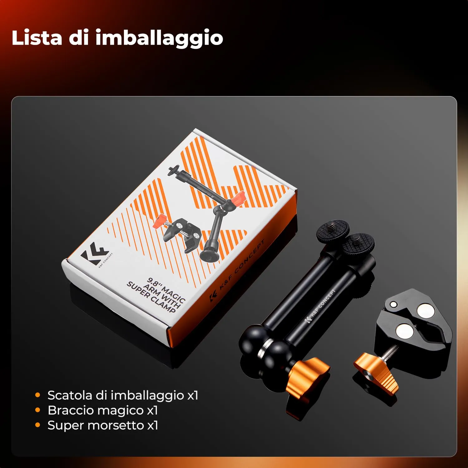 K&F Concept Braccio Magico 9.8" con Super Clamp, Viti 1/4" e 3/8" - immagine 7