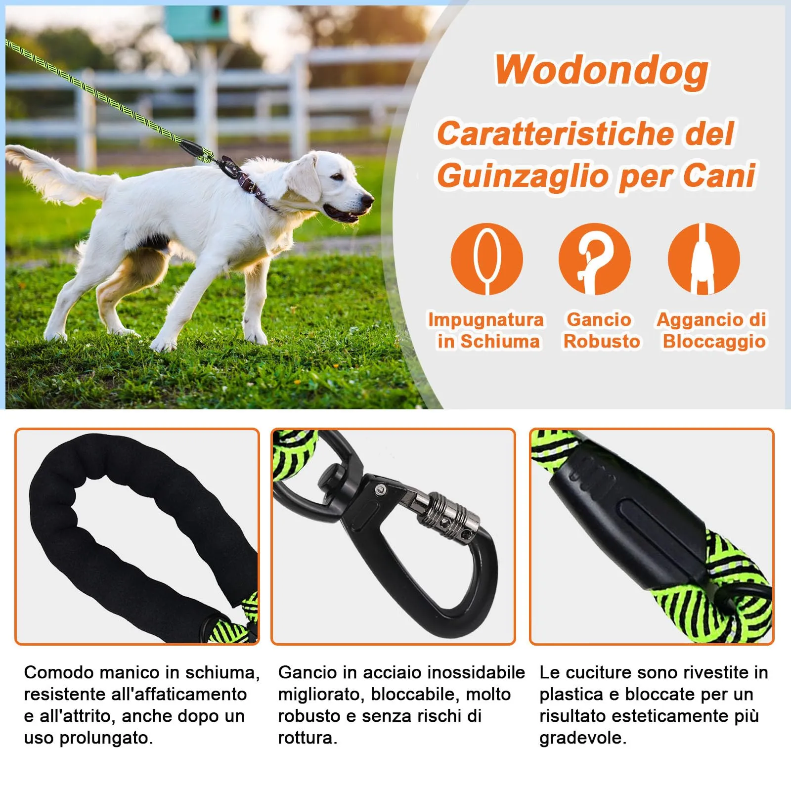 Wodondog Guinzaglio per Cani in Nylon Riflettente, 5M * 0.8cm, Verde - immagine 2