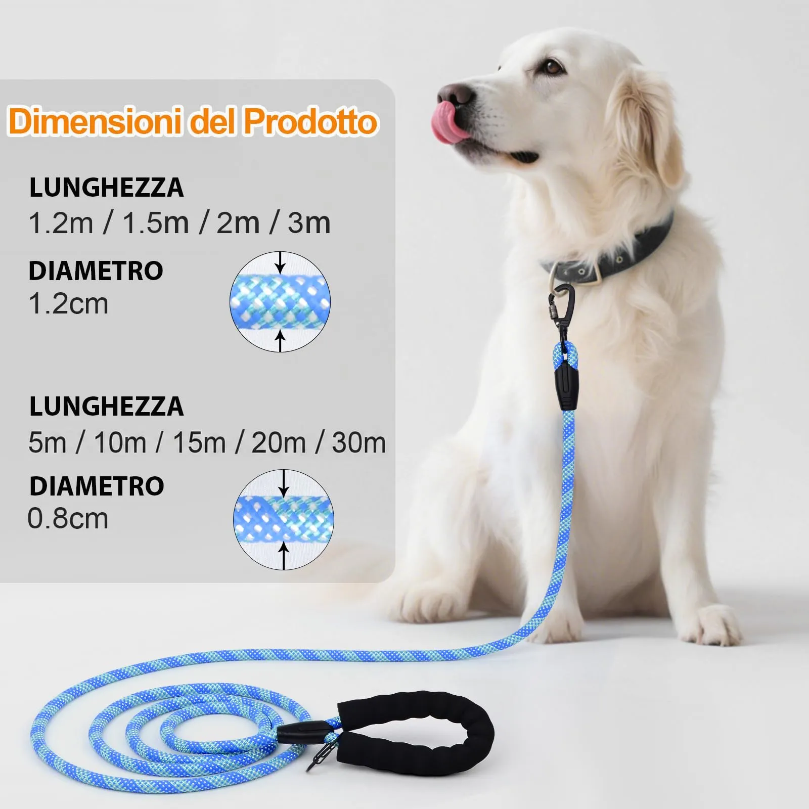 Wodondog Guinzaglio per Cani in Nylon Riflettente, 5M x 0.8cm, Azzurro Cielo - immagine 5