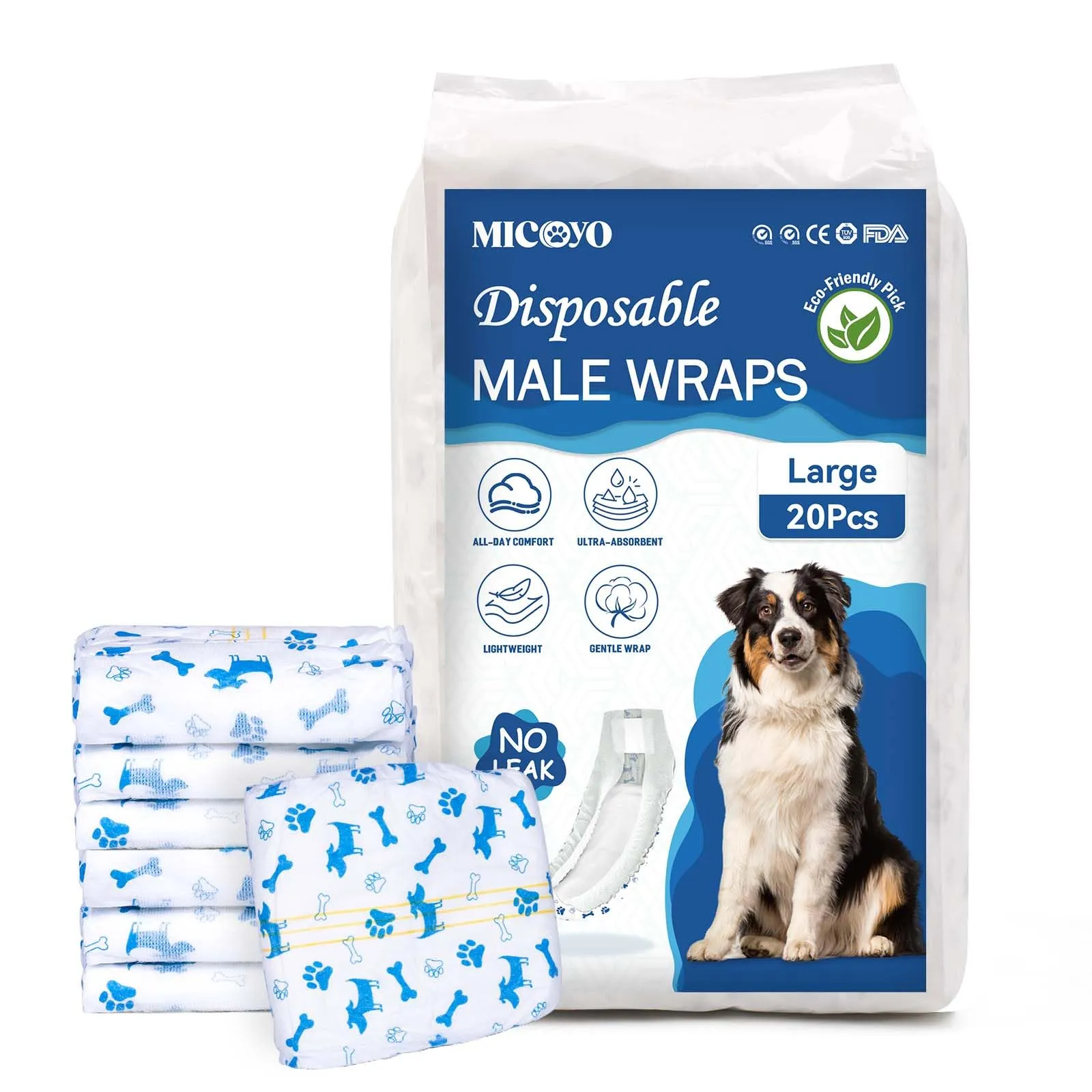 MICOOYO Pannolini usa e getta per cani maschi con indicatore di umidità, Taglia L, Confezione da 20 - immagine 1