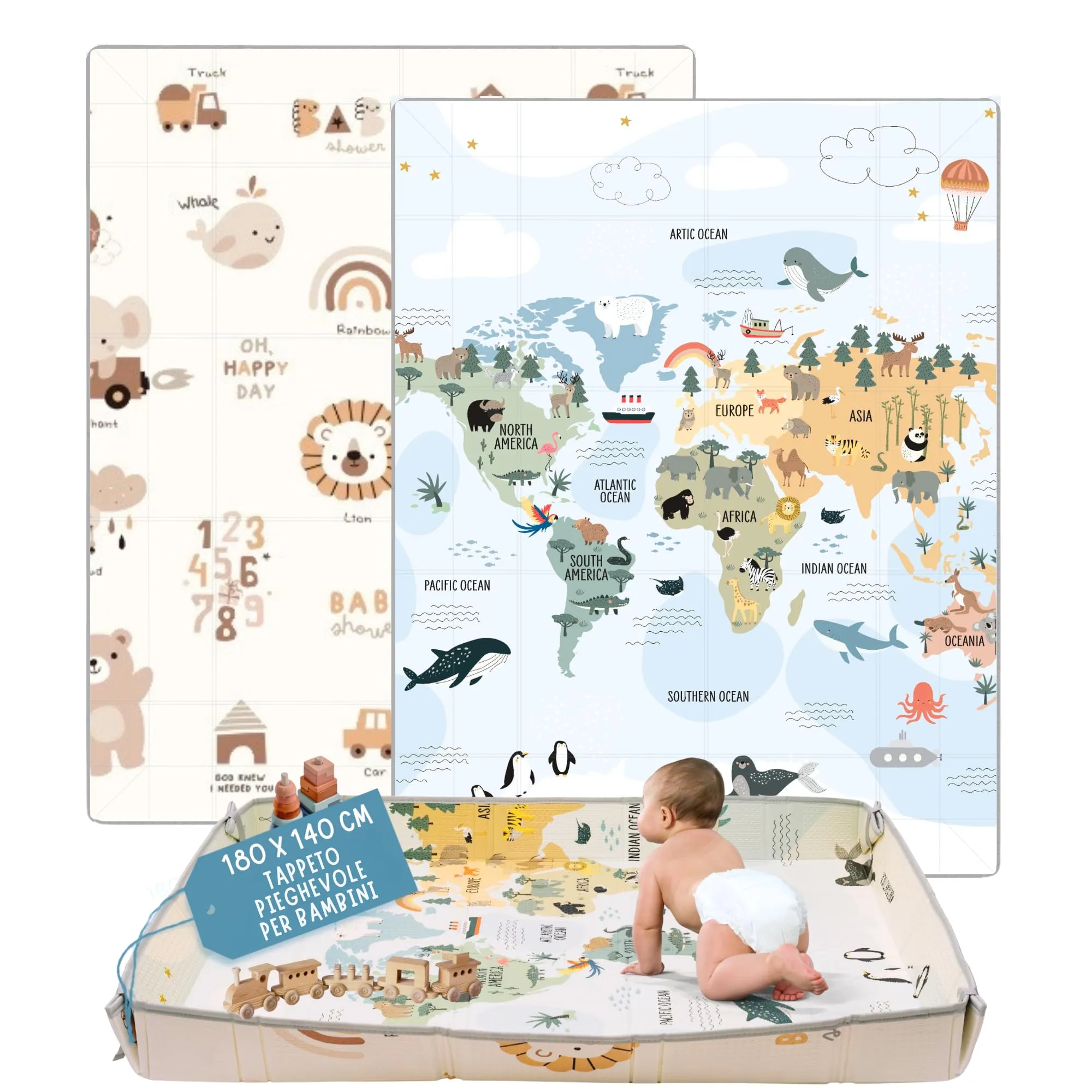 HuBorns Tappeto Gioco Bambini 200x180 cm Mappa M - immagine 1