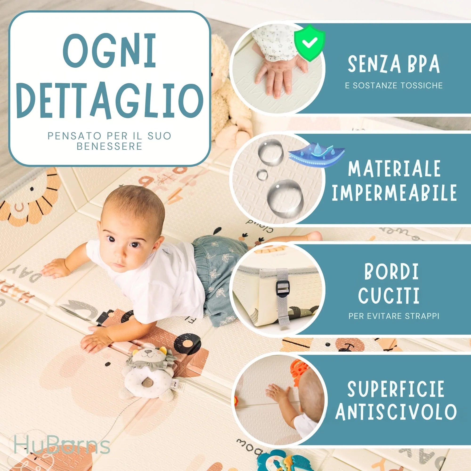HuBorns Tappeto Gioco Bambini 200x180 cm Mappa M - immagine 4