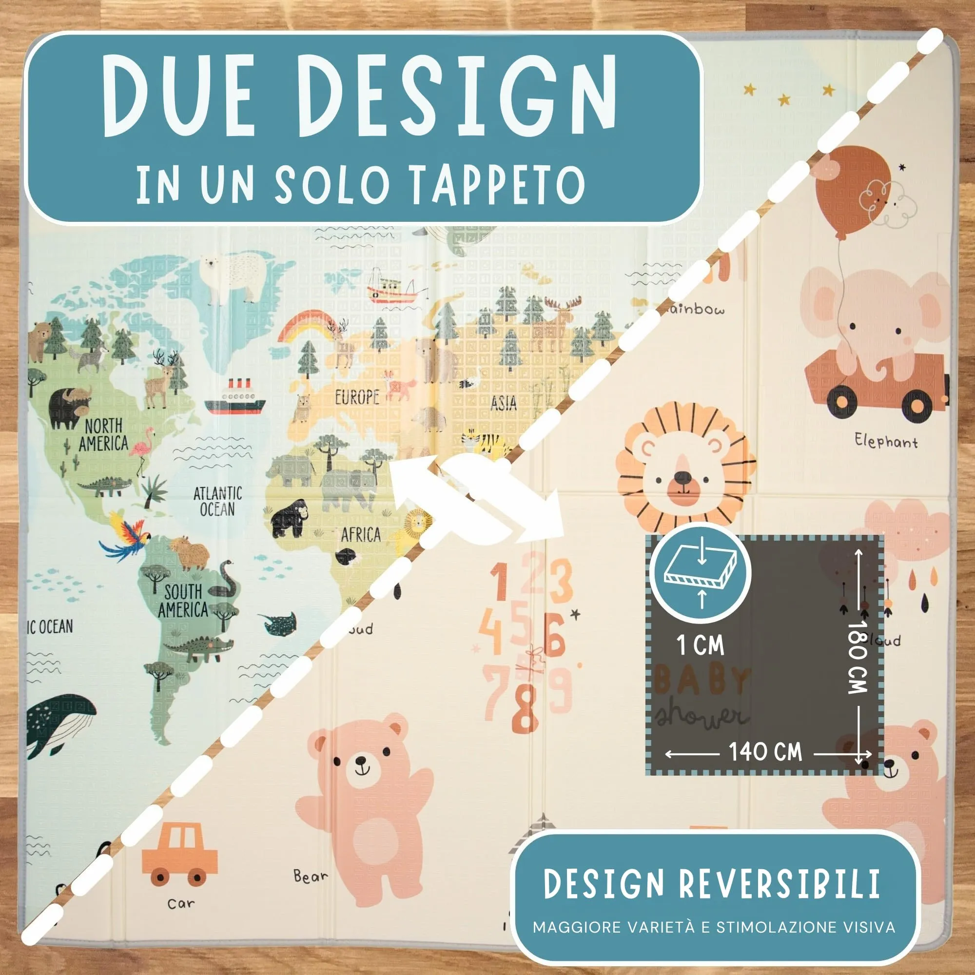 HuBorns Tappeto Gioco Bambini 200x180 cm Mappa M - immagine 5