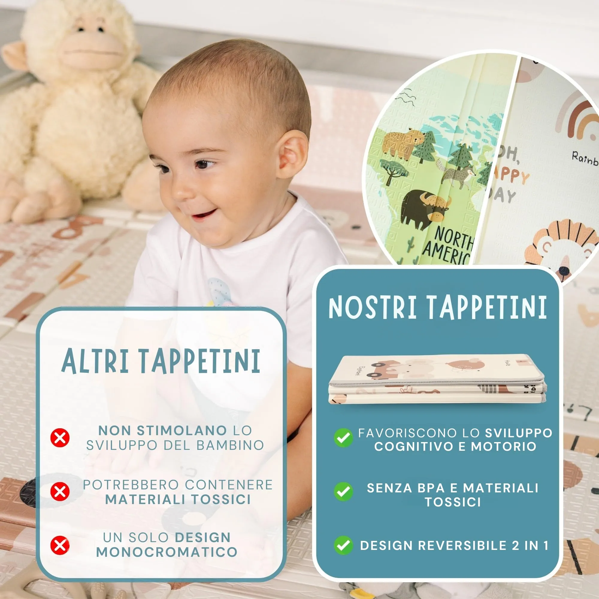 HuBorns Tappeto Gioco Bambini 200x180 cm Mappa M - immagine 7