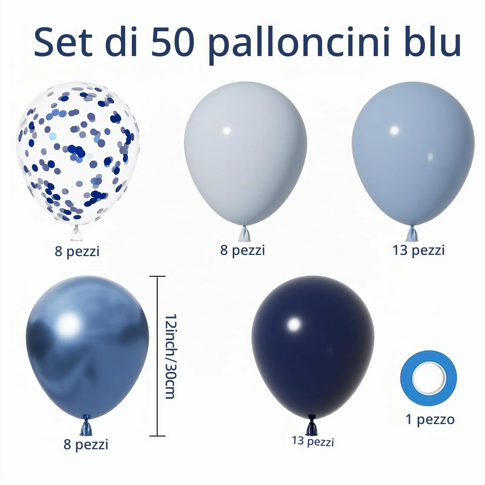 AULE Palloncini Blu Misti Metallizzati, 50 Pezzi 30cm - immagine 4