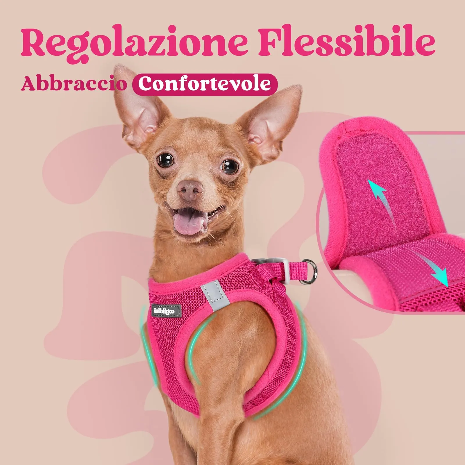 rabbitgoo Pettorina Cane Leggera e Morbida, Rosa Rossa, Taglia L - immagine 6