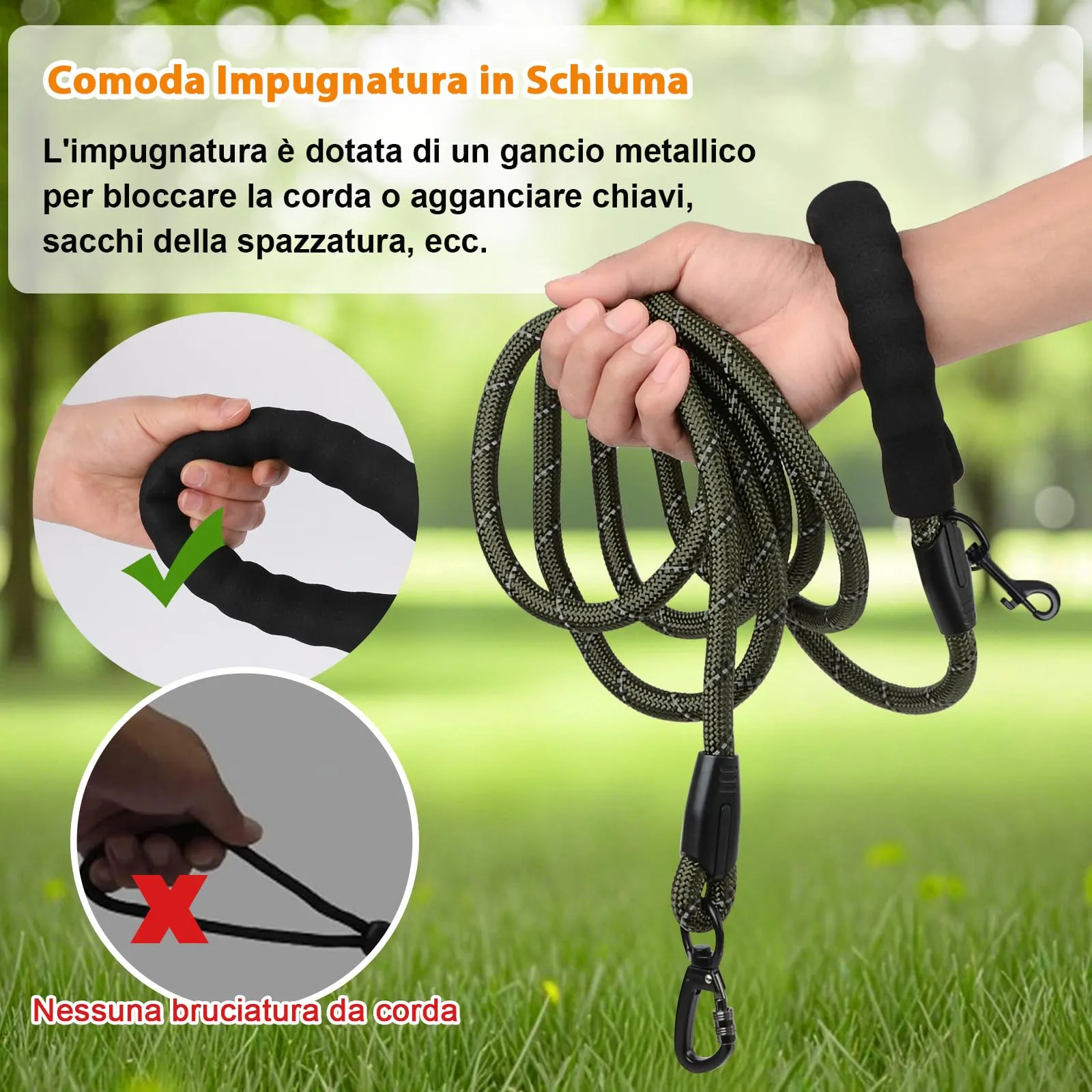 Wodondog Guinzaglio per Cani in Nylon Riflettente, 5M * 0.8cm, Verde Oliva - immagine 4