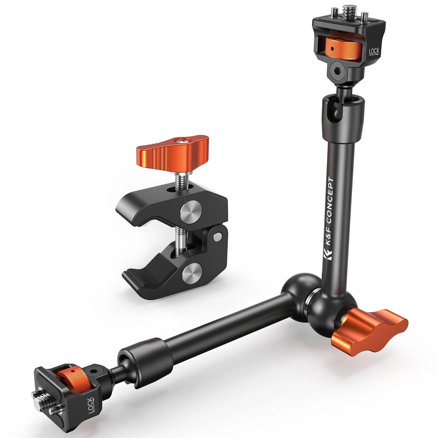 K&F Concept Braccio Magico 11" con Super Clamp, Viti 1/4" e 3/8" - immagine 1