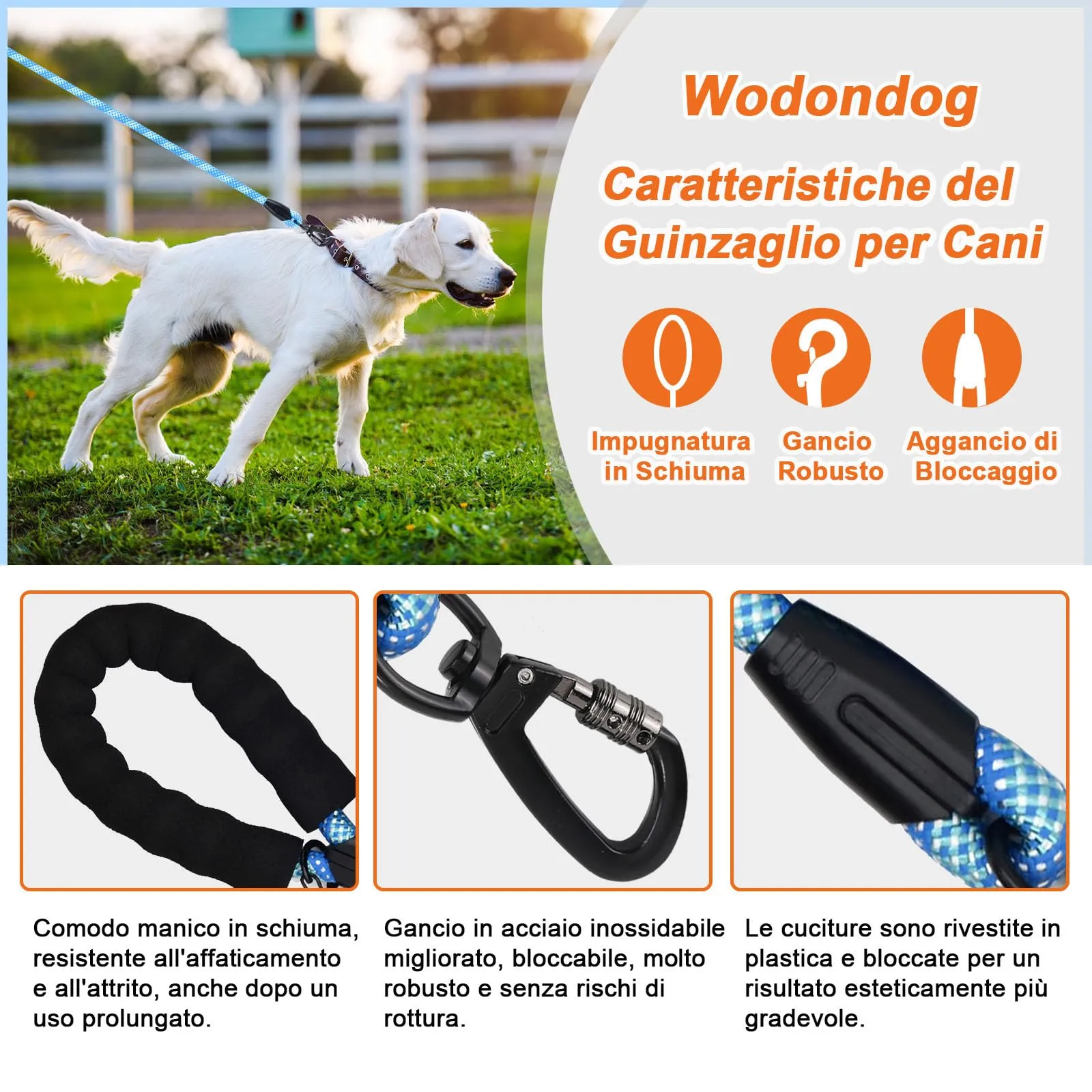 Wodondog Guinzaglio per Cani in Nylon Riflettente, 10M x 0.8cm - immagine 2
