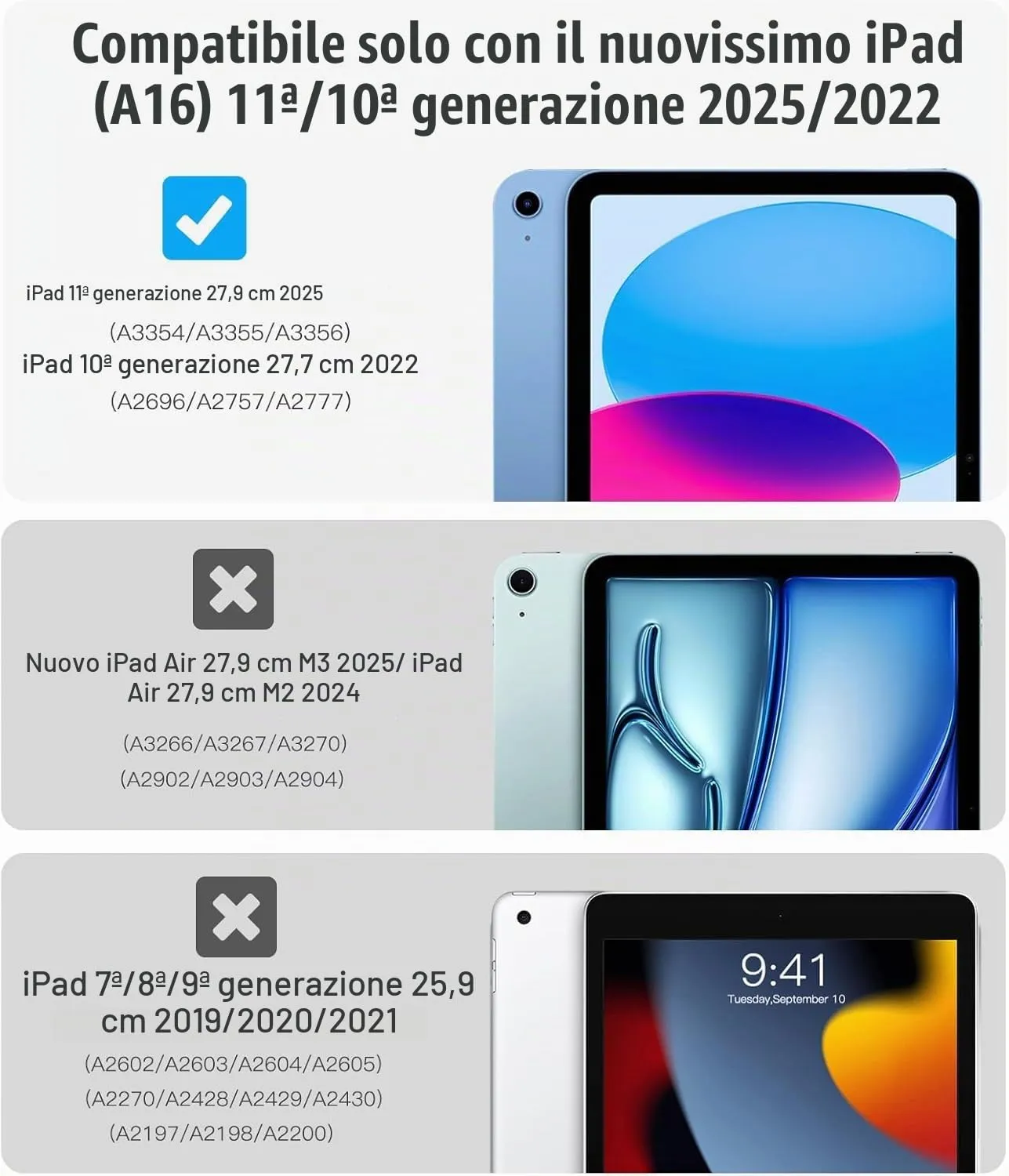 TiMOVO Cover per iPad 11" (A16) e iPad 10 Generazione 10,9", Blu Abisso - immagine 2