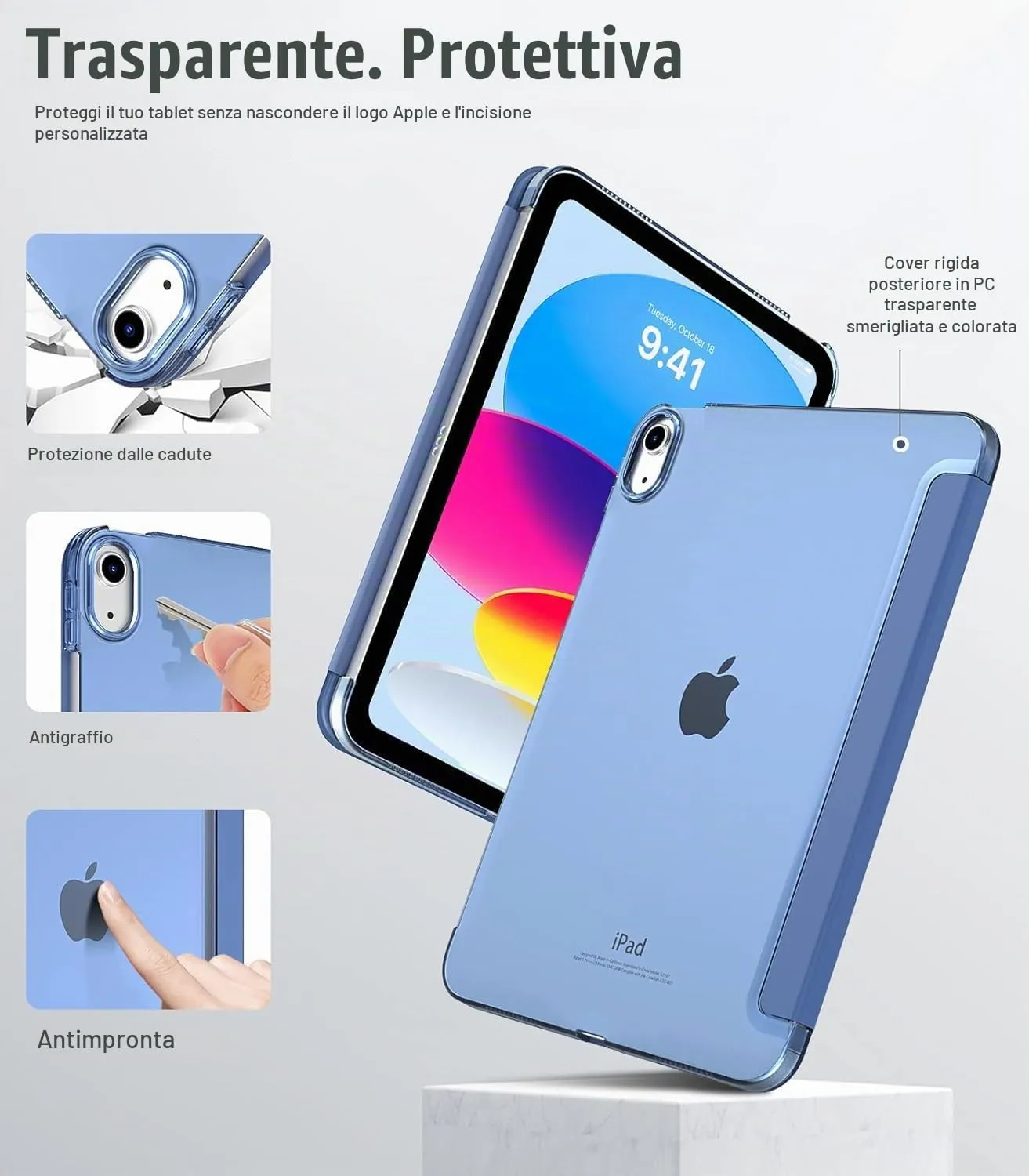 TiMOVO Cover per iPad 11" (A16) e iPad 10 Generazione 10,9", Blu Abisso - immagine 3