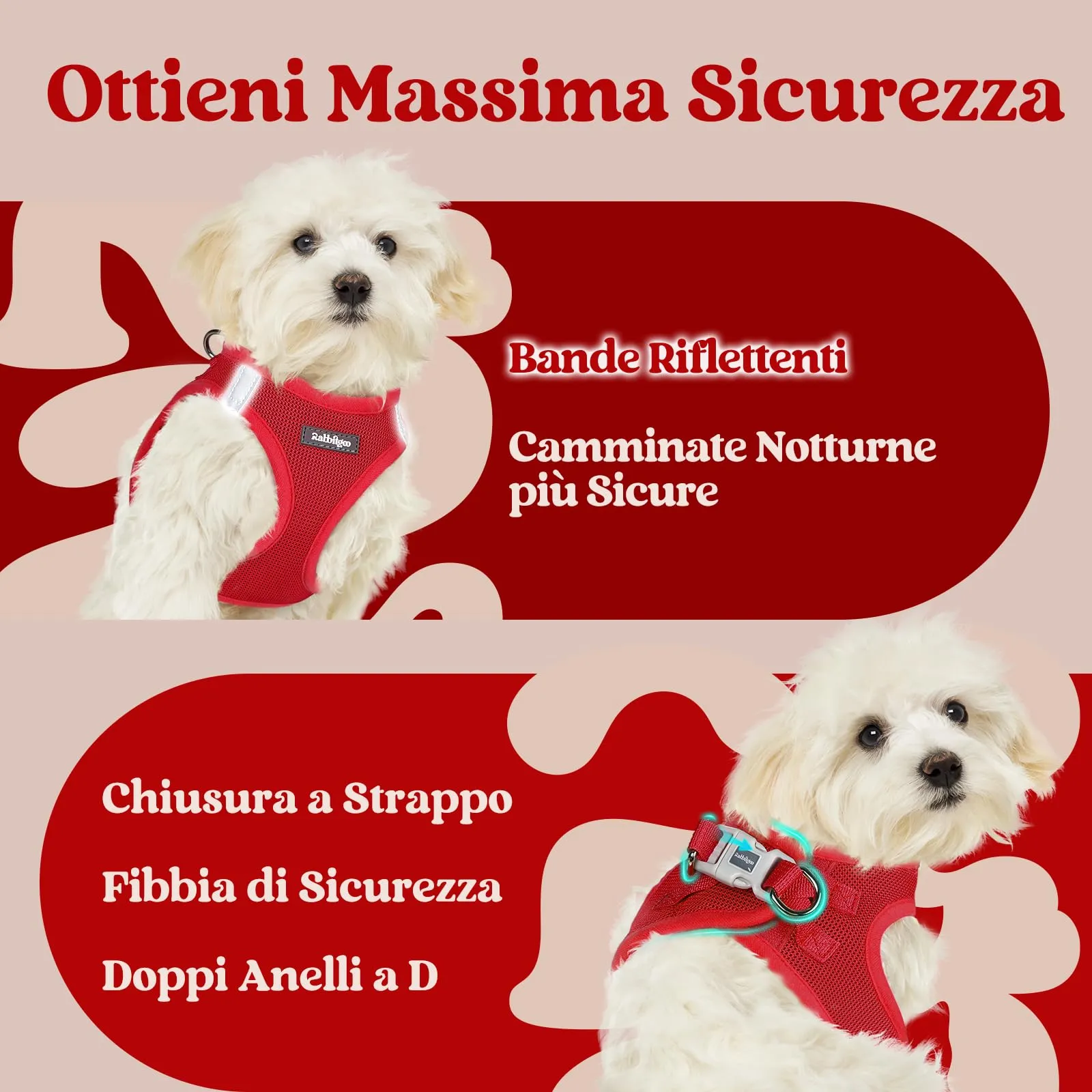 rabbitgoo Pettorina Cane Taglia Piccola, Rosso L - immagine 8