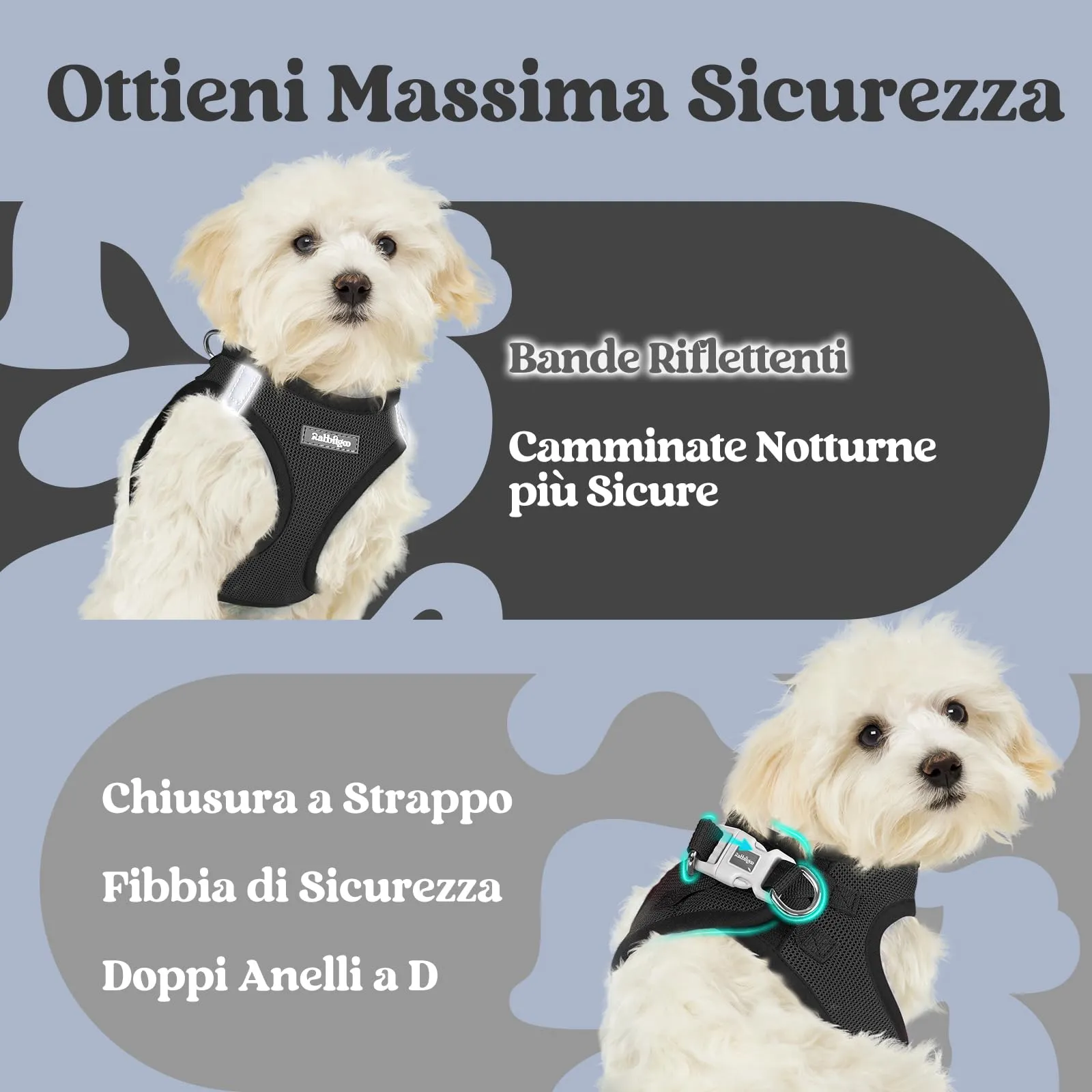 rabbitgoo Pettorina Cane Taglia Piccola, Nero S - immagine 8