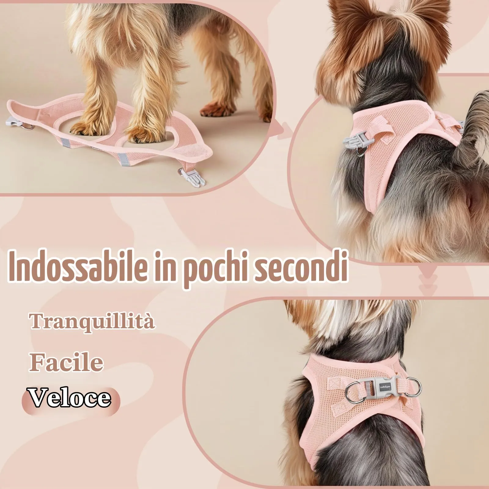 rabbitgoo Pettorina Cane Taglia Piccola, Rosa Chiaro, M - immagine 5