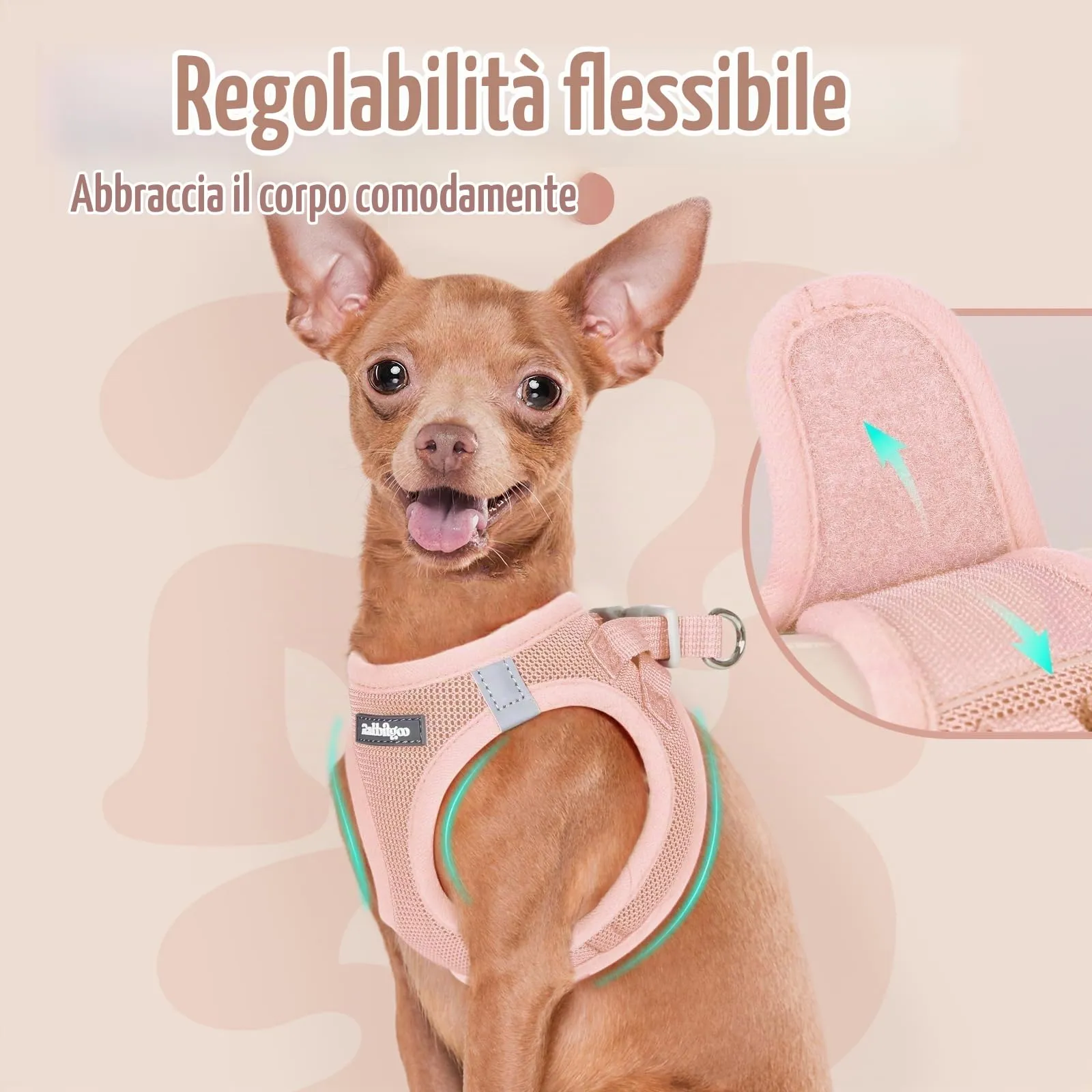 rabbitgoo Pettorina Cane Taglia Piccola, Rosa Chiaro, M - immagine 6