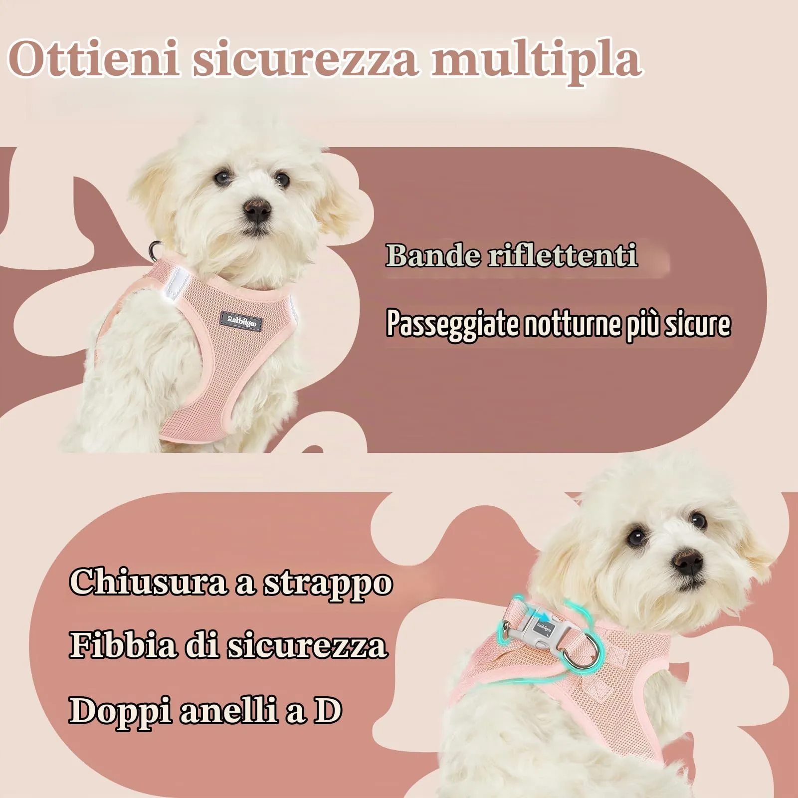 rabbitgoo Pettorina Cane Taglia Piccola, Rosa Chiaro, M - immagine 8