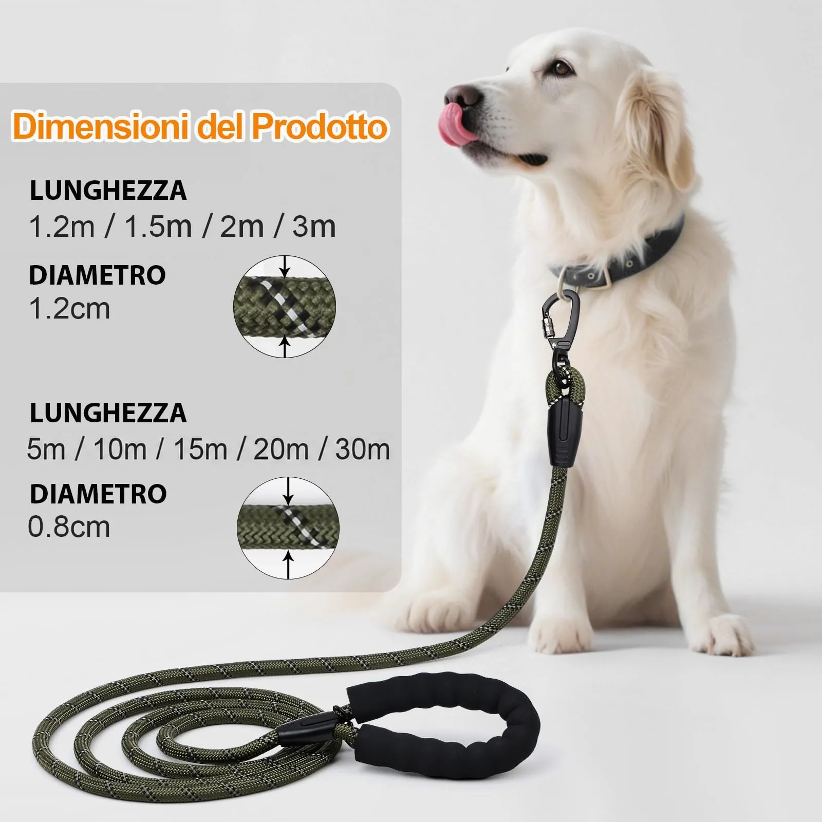 Wodondog Guinzaglio per Cani in Nylon Riflettente, 20M x 0.8cm, Verde Oliva - immagine 5