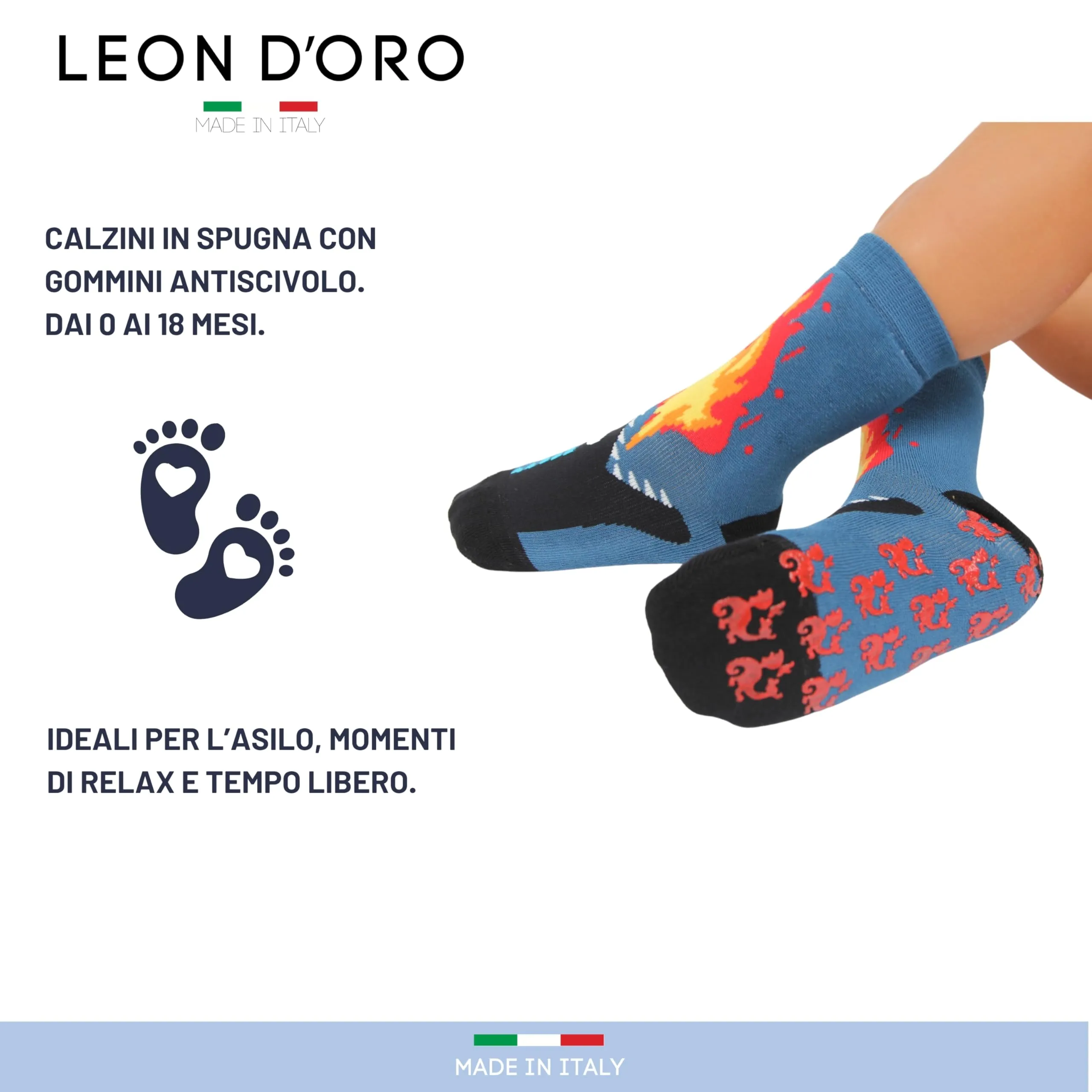 Leon D'Oro Calzini Antiscivolo Bambino in Cotone, 3 Paia, 6-12 mesi - immagine 3