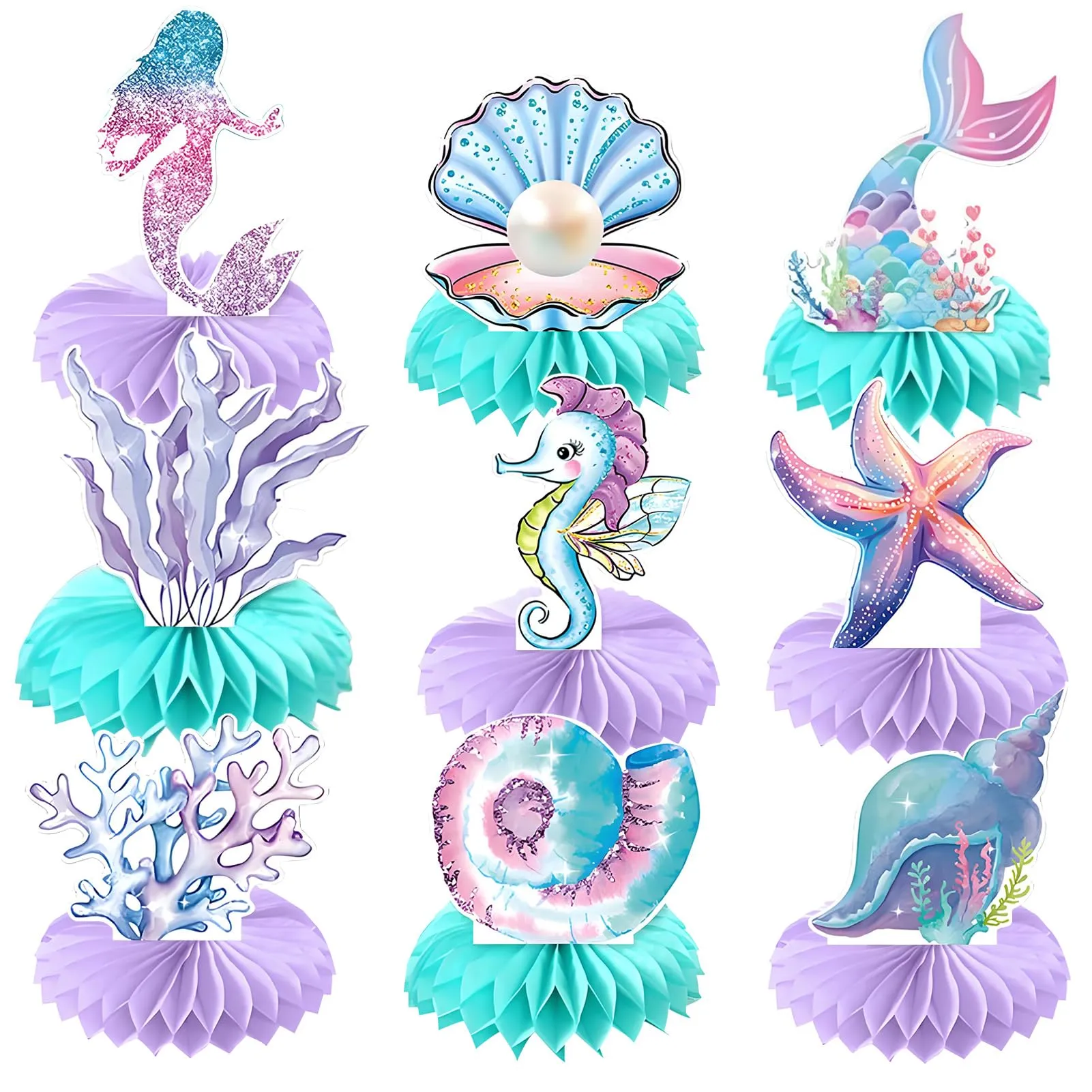 TaimeiMao Decorazioni a Nido d'Ape a Tema Sirena per Feste, 9 Pezzi - immagine 1