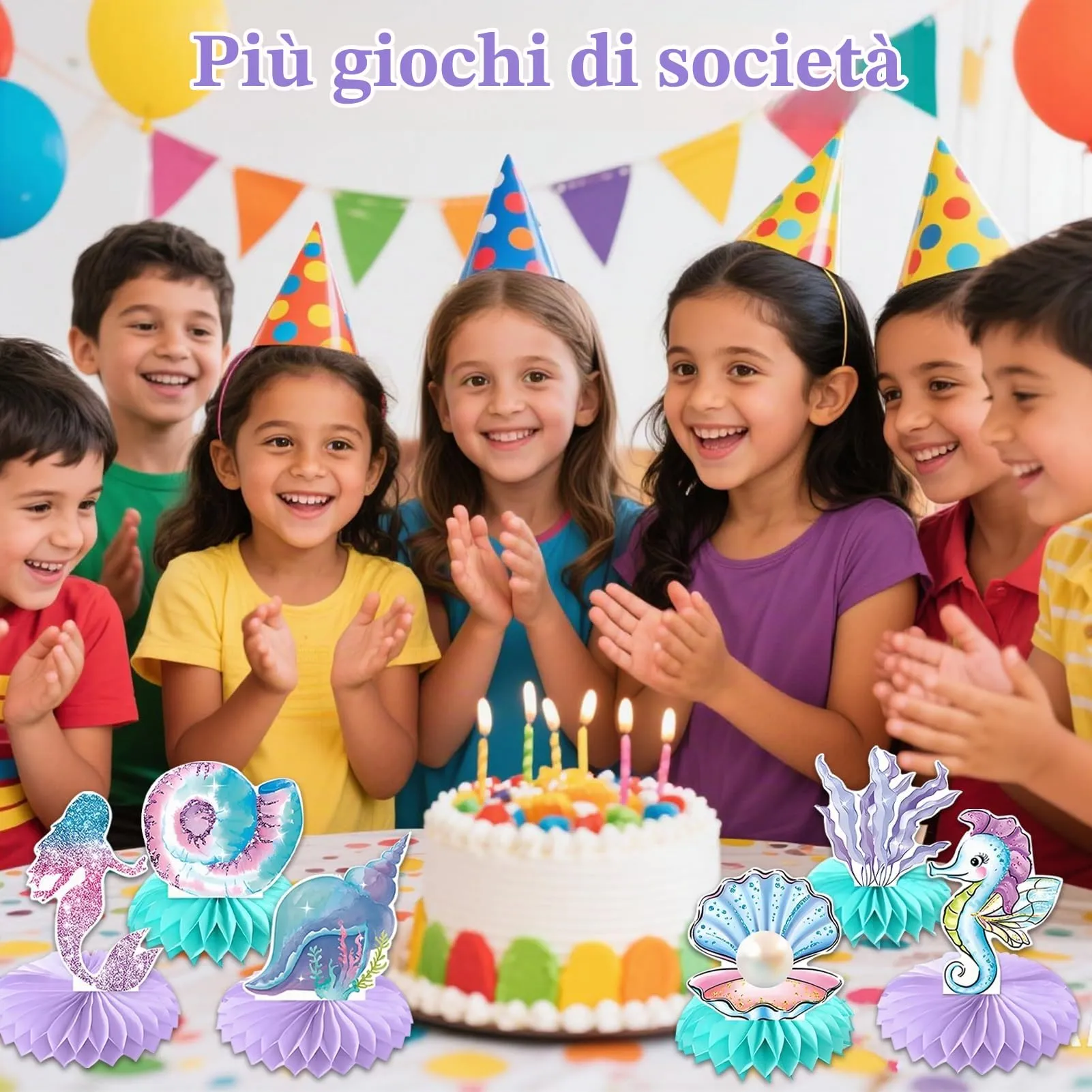 TaimeiMao Decorazioni a Nido d'Ape a Tema Sirena per Feste, 9 Pezzi - immagine 3