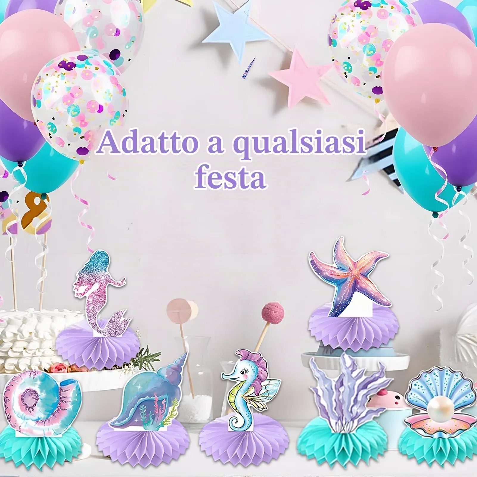 TaimeiMao Decorazioni a Nido d'Ape a Tema Sirena per Feste, 9 Pezzi - immagine 6