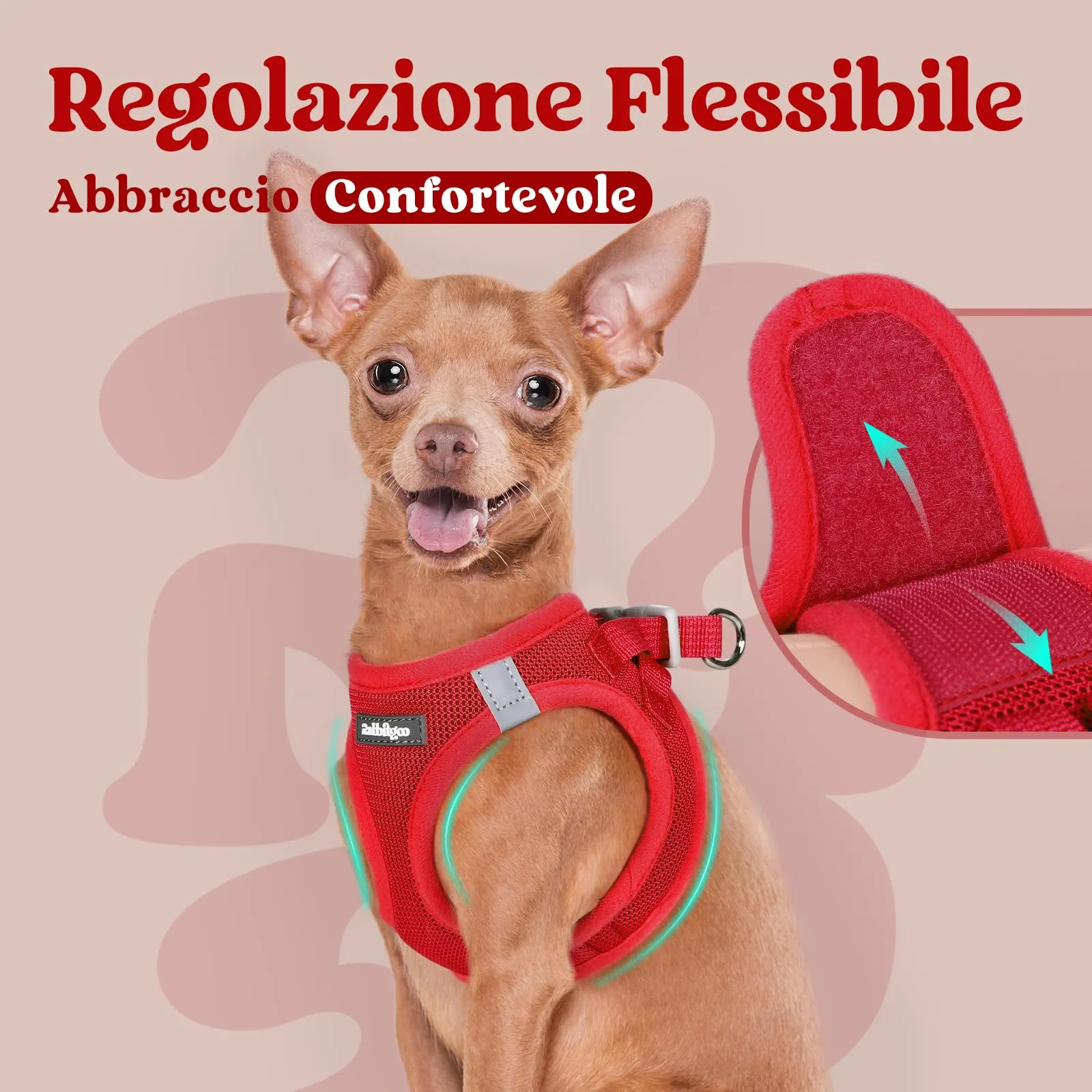 rabbitgoo Pettorina Cane, Leggera e Morbida, Rosso, Taglia M - immagine 6