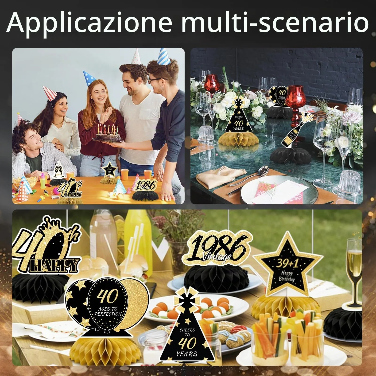 TaimeiMao Centrotavola a Nido d'Ape Oro Nero per Compleanno, 9 Pezzi - immagine 7