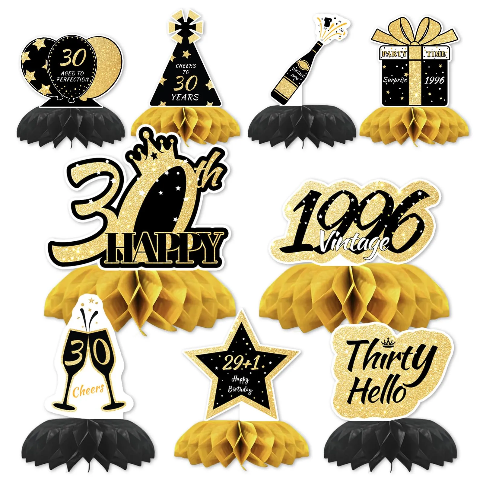 TaimeiMao Centrotavola a Nido d'Ape per Compleanno, Oro e Nero, 9 Pezzi (2026-30) - immagine 1