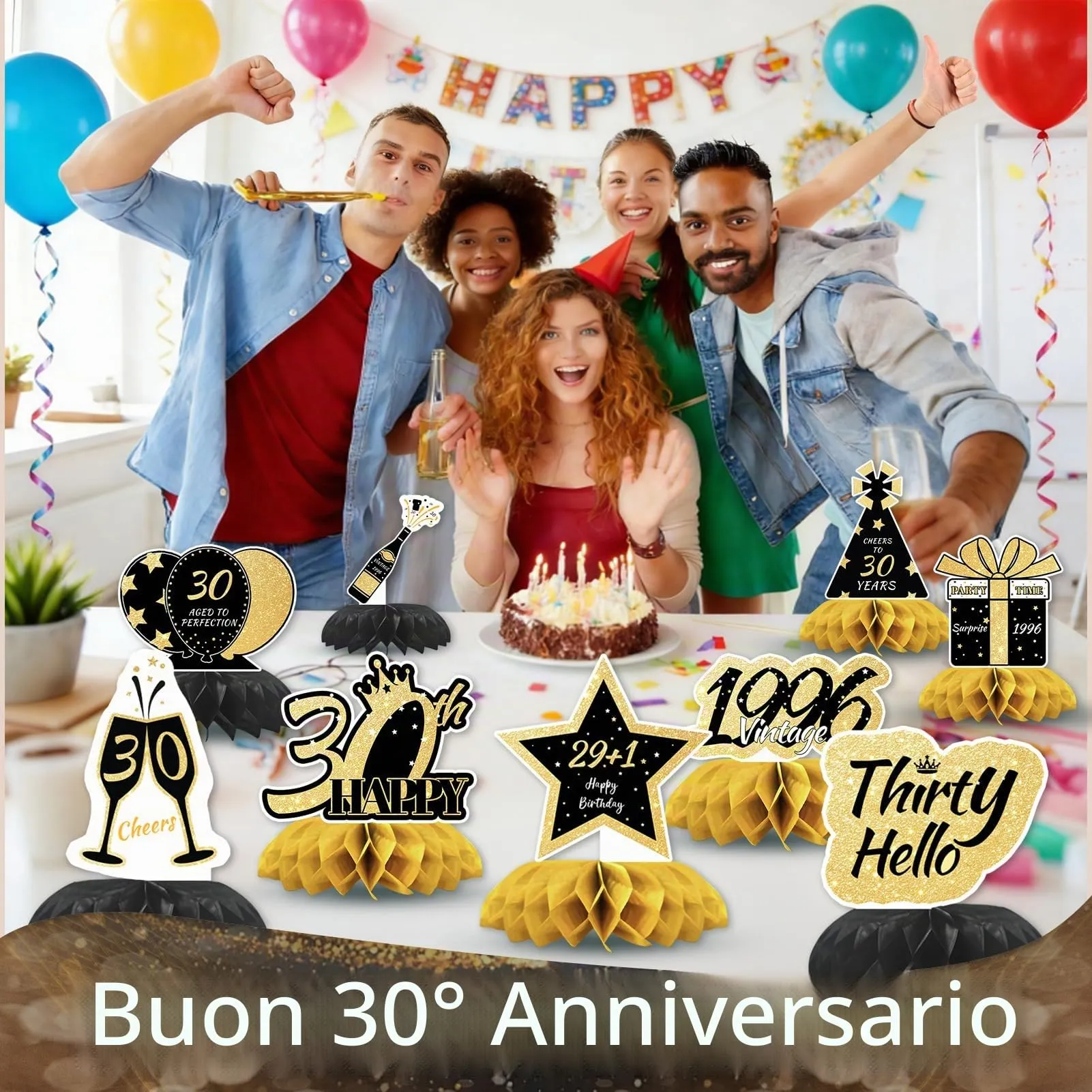 TaimeiMao Centrotavola a Nido d'Ape per Compleanno, Oro e Nero, 9 Pezzi (2026-30) - immagine 5