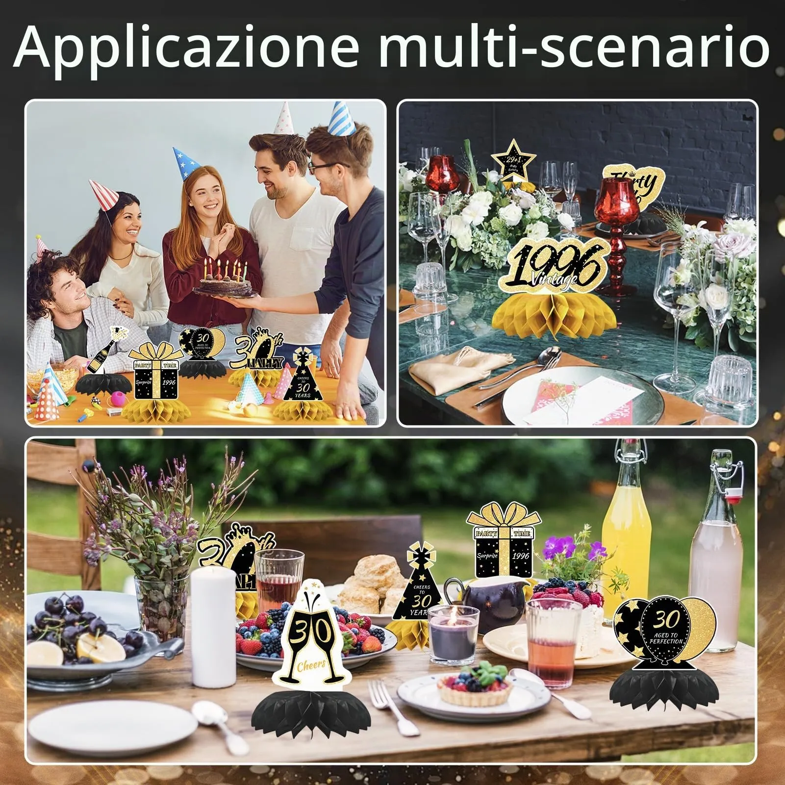 TaimeiMao Centrotavola a Nido d'Ape per Compleanno, Oro e Nero, 9 Pezzi (2026-30) - immagine 6