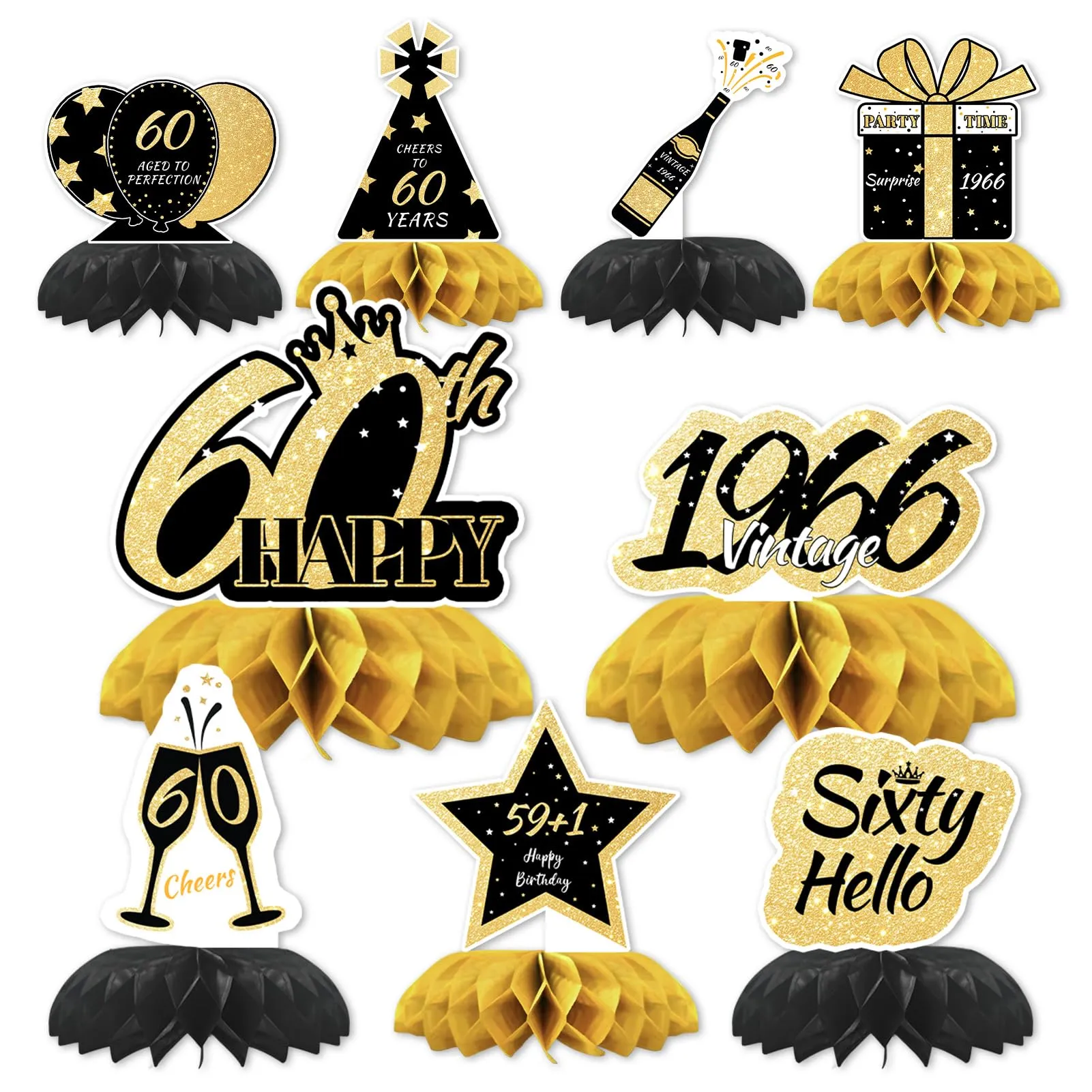 TaimeiMao Centrotavola a Nido d'Ape per Compleanno, Oro e Nero, 9 Pezzi (2026-60) - immagine 1
