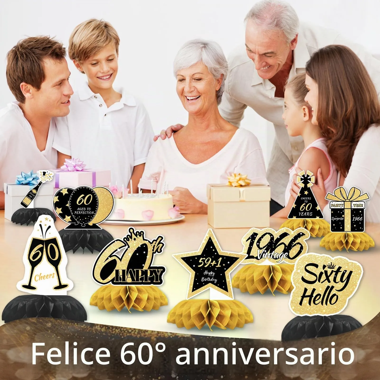 TaimeiMao Centrotavola a Nido d'Ape per Compleanno, Oro e Nero, 9 Pezzi (2026-60) - immagine 6
