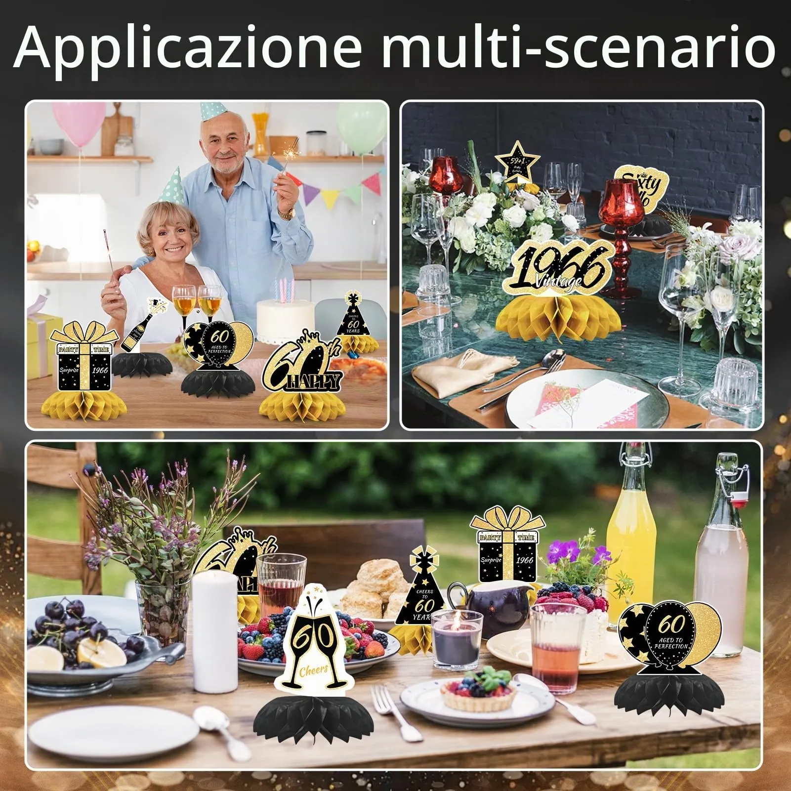 TaimeiMao Centrotavola a Nido d'Ape per Compleanno, Oro e Nero, 9 Pezzi (2026-60) - immagine 7