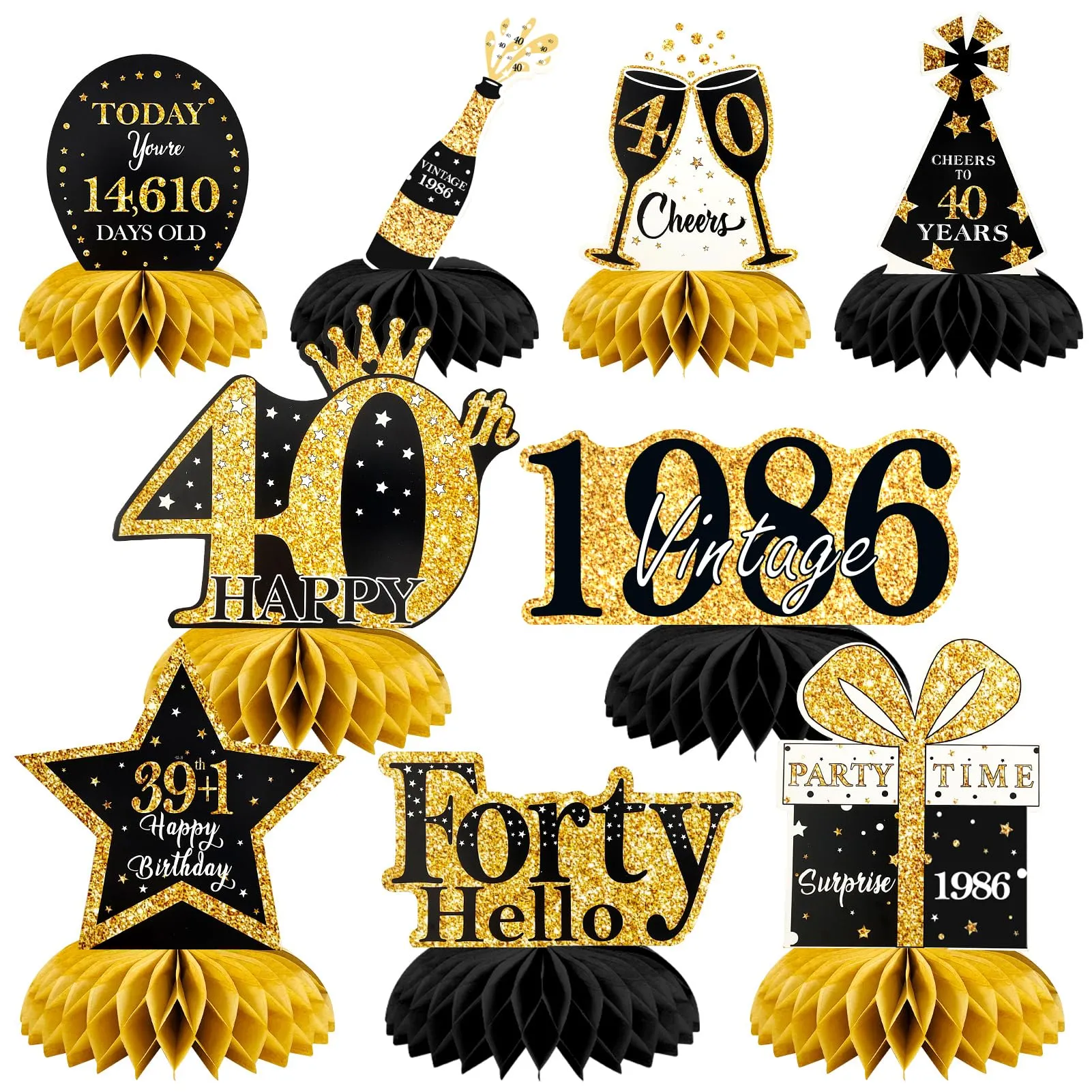TaimeiMao Centrotavola a Nido d'Ape Oro e Nero, 9 Pezzi (HB-2026-40) - immagine 1