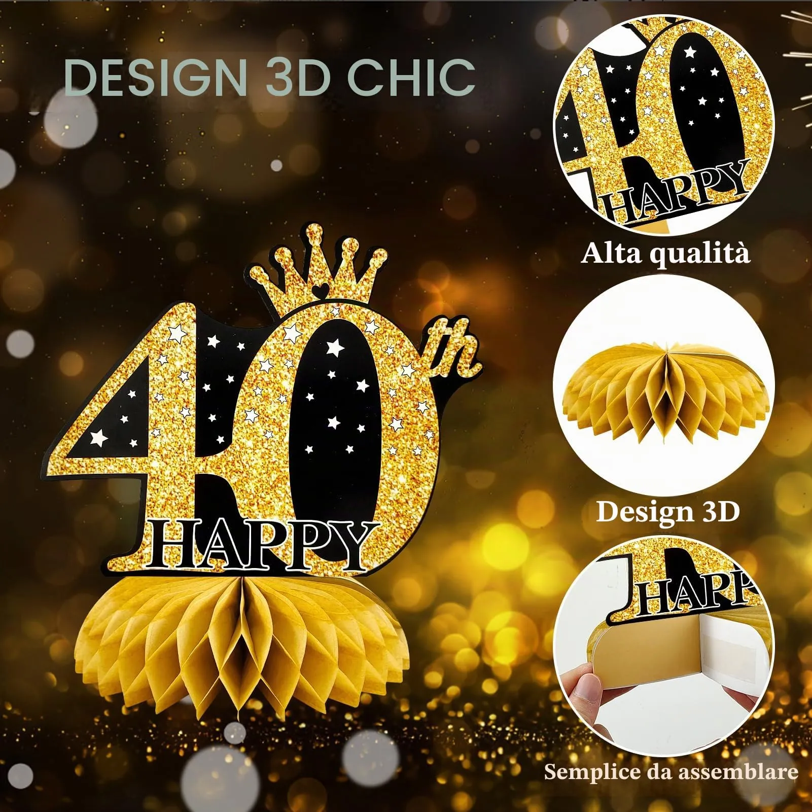 TaimeiMao Centrotavola a Nido d'Ape Oro e Nero, 9 Pezzi (HB-2026-40) - immagine 4