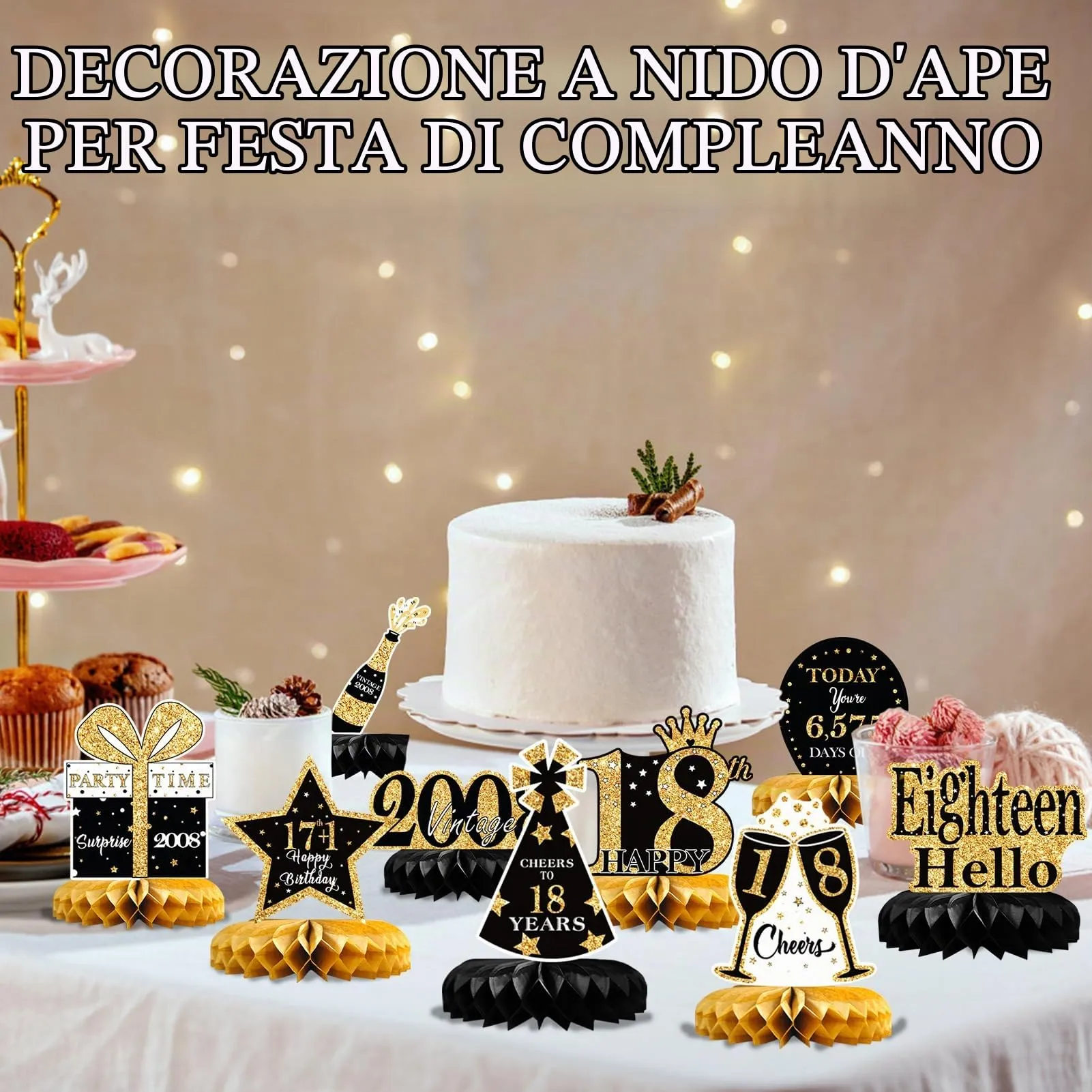 TaimeiMao Centrotavola a Nido d'Ape Oro e Nero, 9 Pezzi - immagine 5
