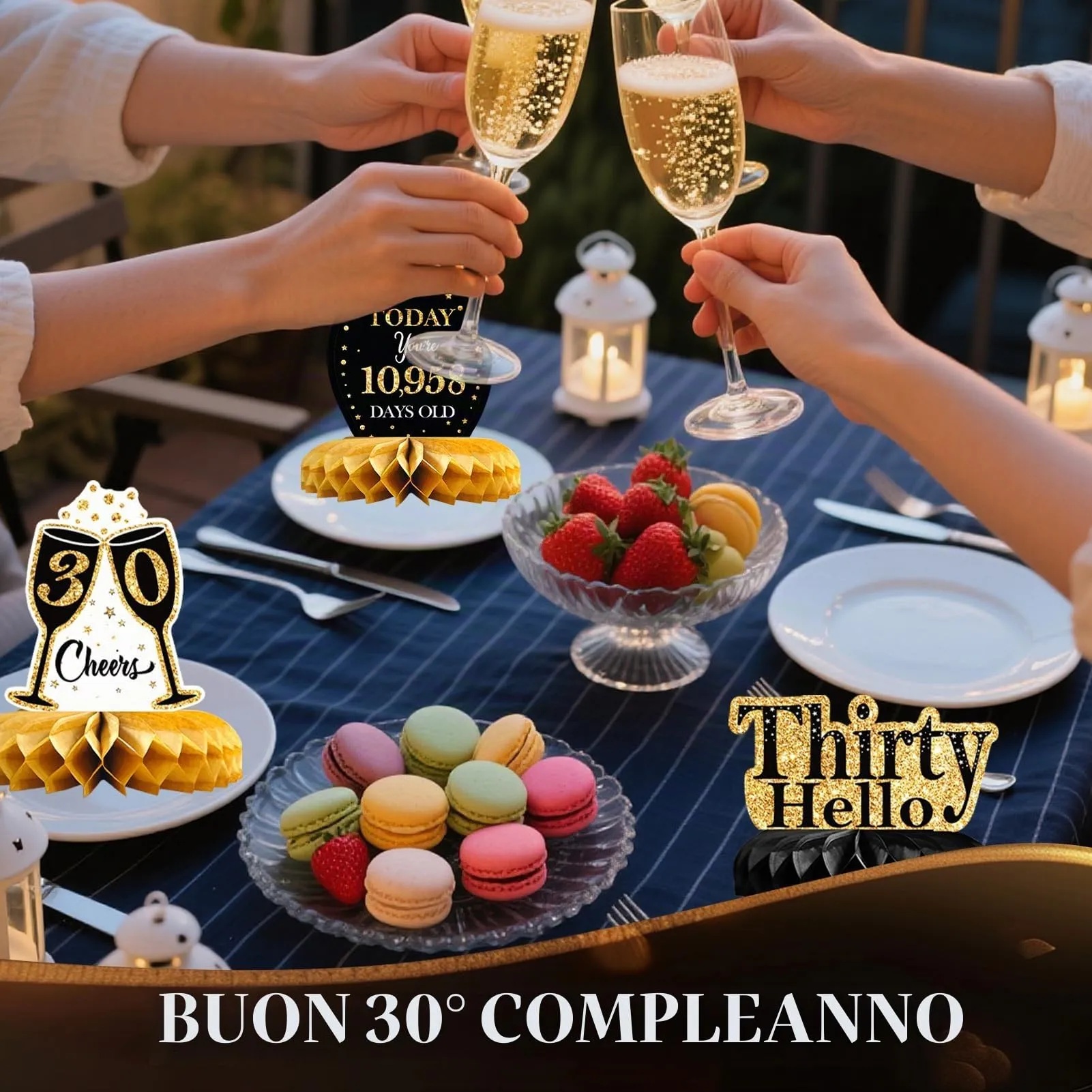 TaimeiMao Centrotavola per Compleanno, Decorazioni a Nido d'Ape, 9 Pezzi, Oro e Nero - immagine 6