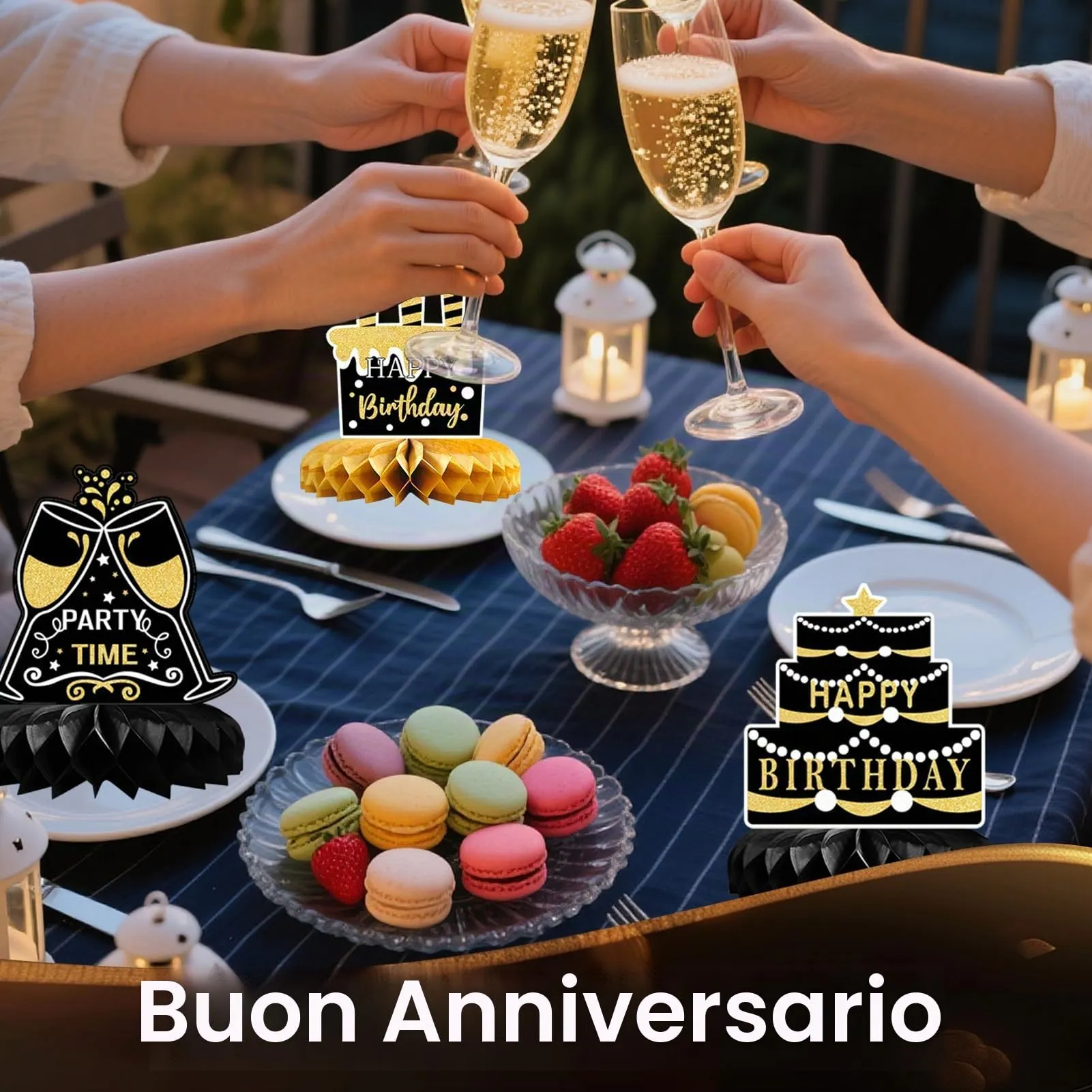 TaimeiMao Centrotavola a Nido d'Ape Oro e Nero per Compleanno, 9 Pezzi - immagine 6