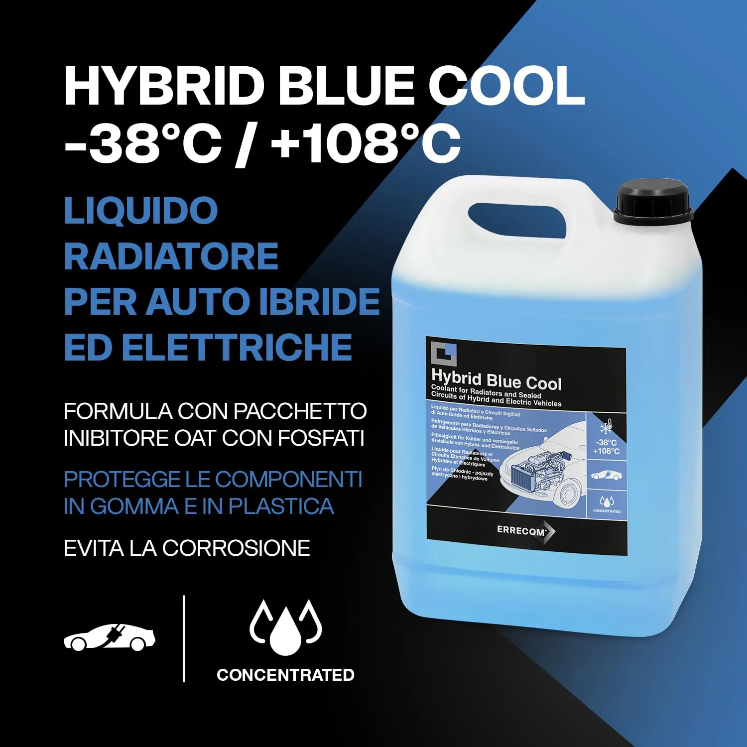 ERRECOM Hybrid Blue Cool Liquido Radiatore Concentrato per Auto Ibride ed Elettriche OAT con Fosfati, 5 Litri - immagine 2