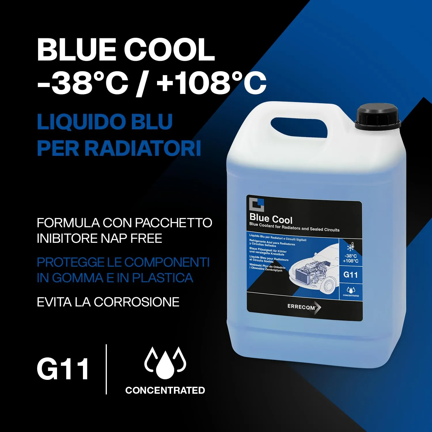 ERRECOM Blue Cool Liquido Radiatore Blu Concentrato Antigelo G11 Nap Free, 5 Litri - immagine 2