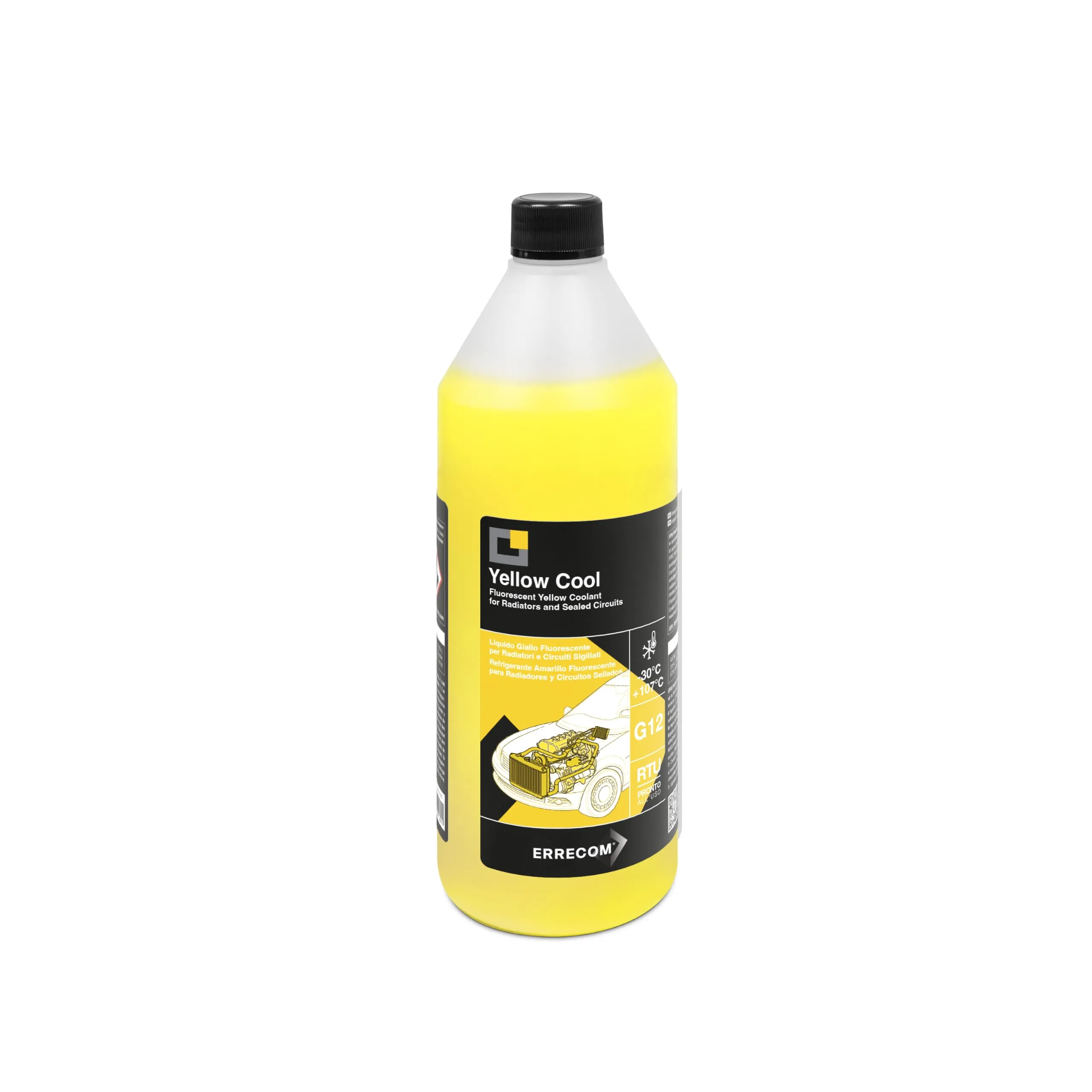 ERRECOM Yellow Cool Liquido Radiatore Giallo Fluorescente G12 OAT -30°C/+107°C, Pronto all’Uso, 1 Litro - immagine 1